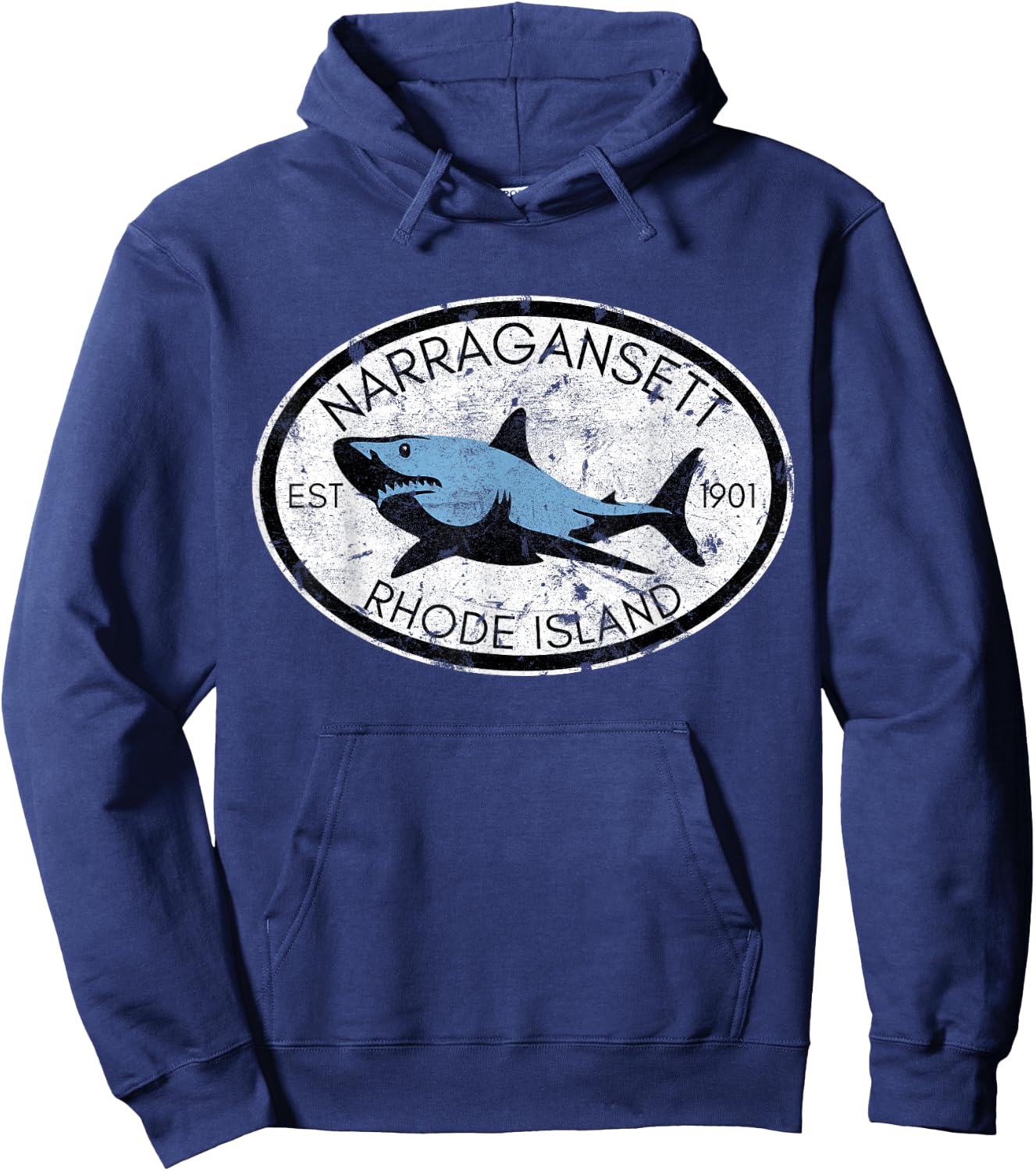 Narragansett Rhode Island Fishing Shark Fish Beach Vintage Hoodie - Hoodie | Navy