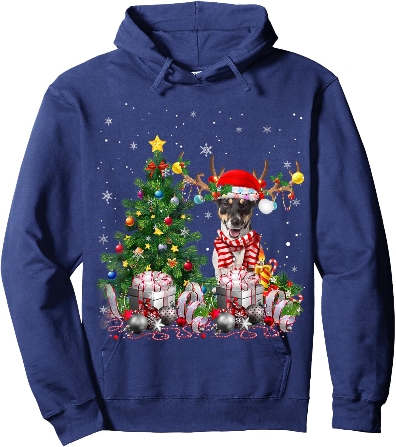 Jack Russell Terrier Christmas Tree Light Santa Pajamas Xmas Hoodie - Hoodie | Navy
