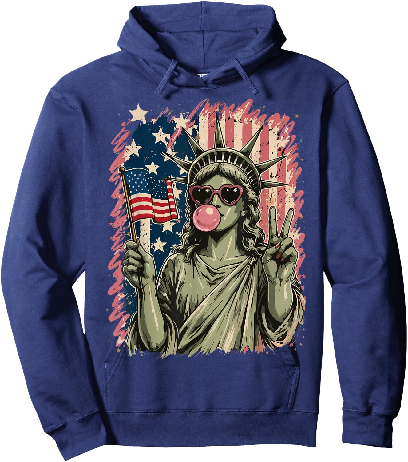 Statue of Liberty Blowing Bubble Gum Patriotic 4th of July Hoodie - Hoodie | Navy