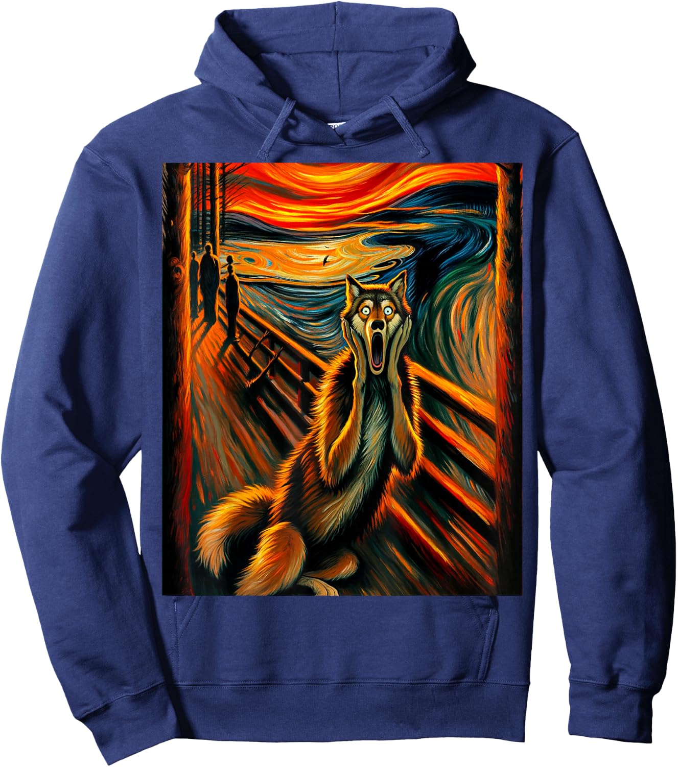 Expressionist Scream Stuff for Wolf Lovers | Artistic Wolf Hoodie - Hoodie | Navy
