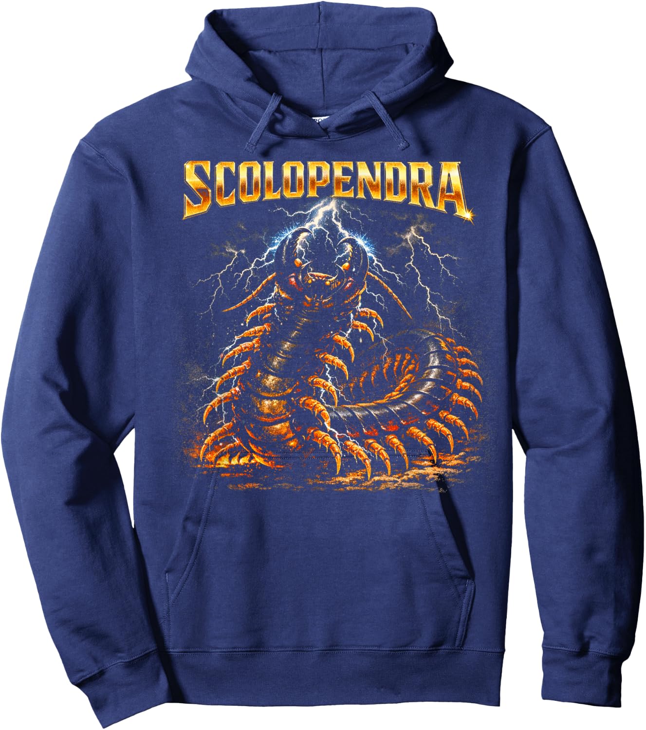 80s Heavy-Metal Giant Centipede Retro Insect Owner Bug Lover Hoodie - Hoodie | Navy