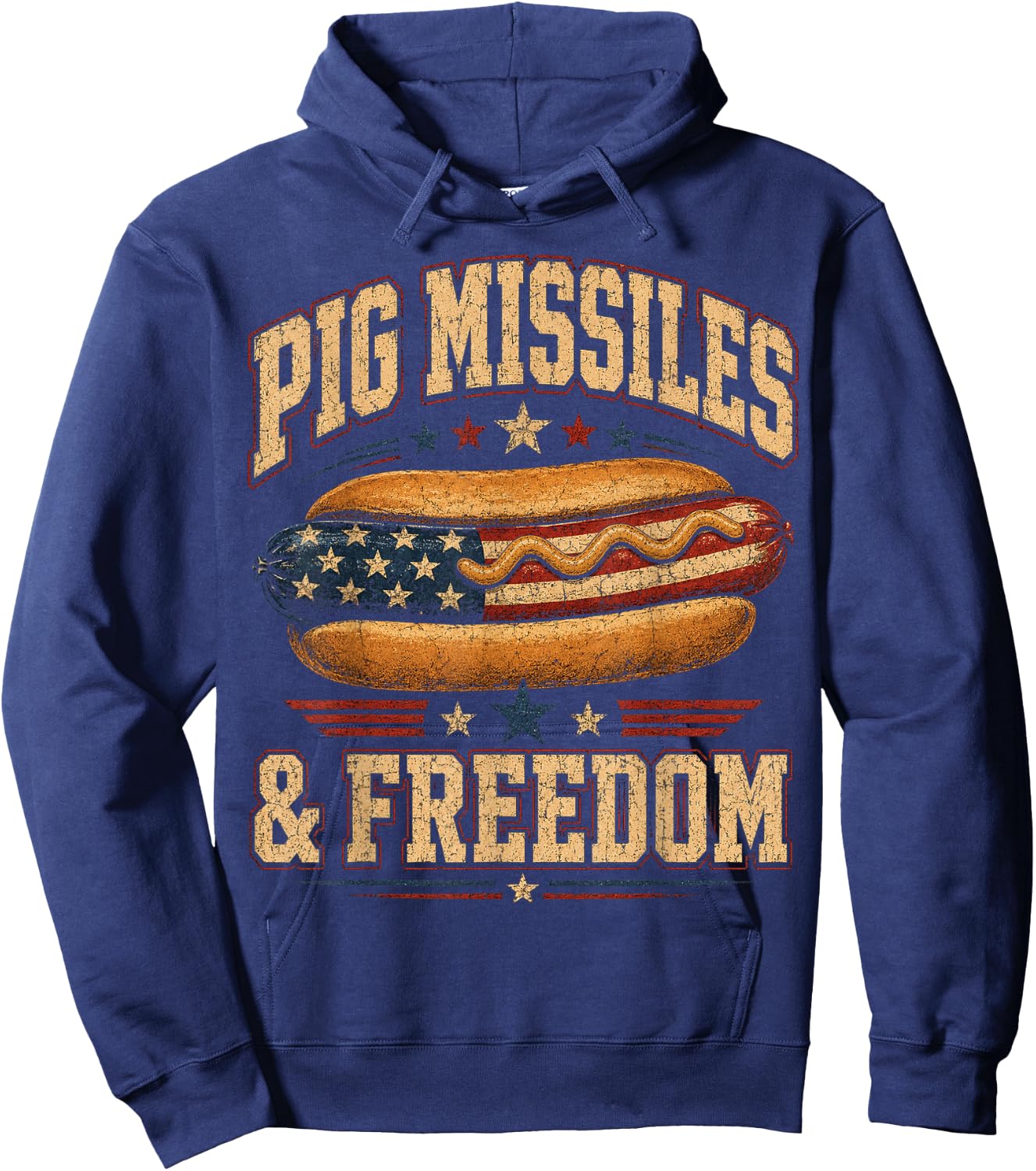 Funny Hotdog Pig Missiles Freedom 4th of July BBQ Patriotic Hoodie - Hoodie | Navy