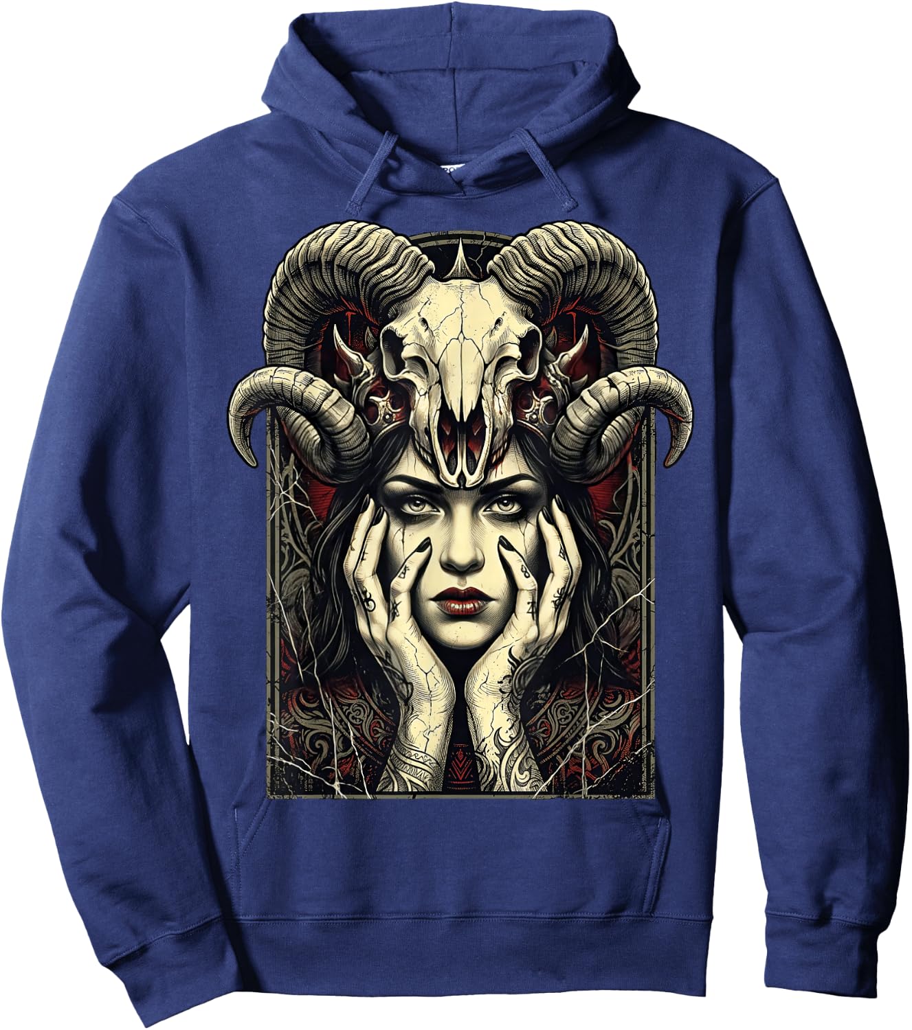 Gothic Horns Occult Witch Fantasy Demon Girl Hoodie - Hoodie | Navy