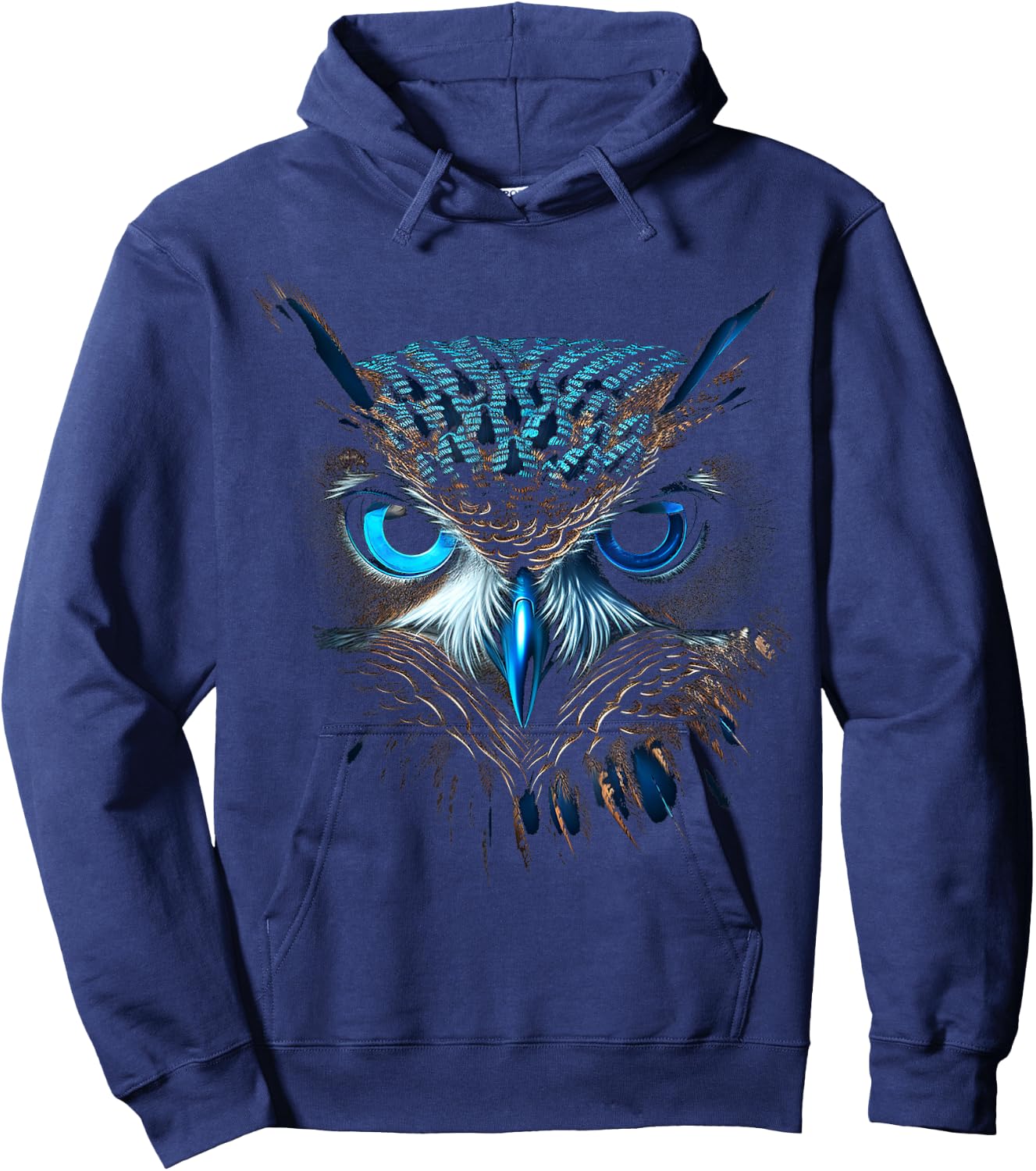 @n!mal Eule blaue Augen Tier Grafik Illustration Eule , , Kurzarm, Klein, Blue Hoodie - Hoodie | Navy