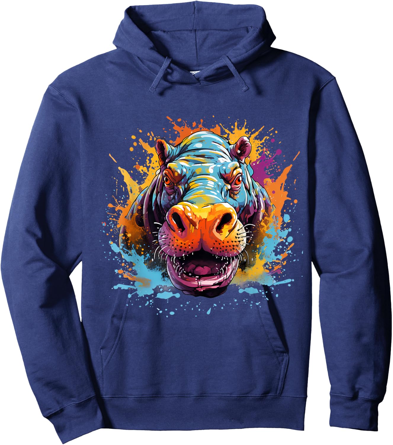 Hippo Hippopotamus Colourful Portrait Motif Artwork Splash Hoodie - Hoodie | Navy