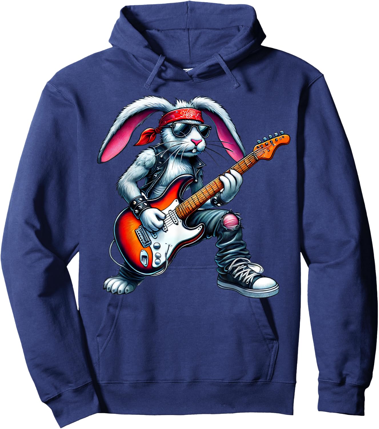 Cute Punk Rabbit, Rock'n Roll Goth, Guitar Kids Rock Star Hoodie - Hoodie | Navy