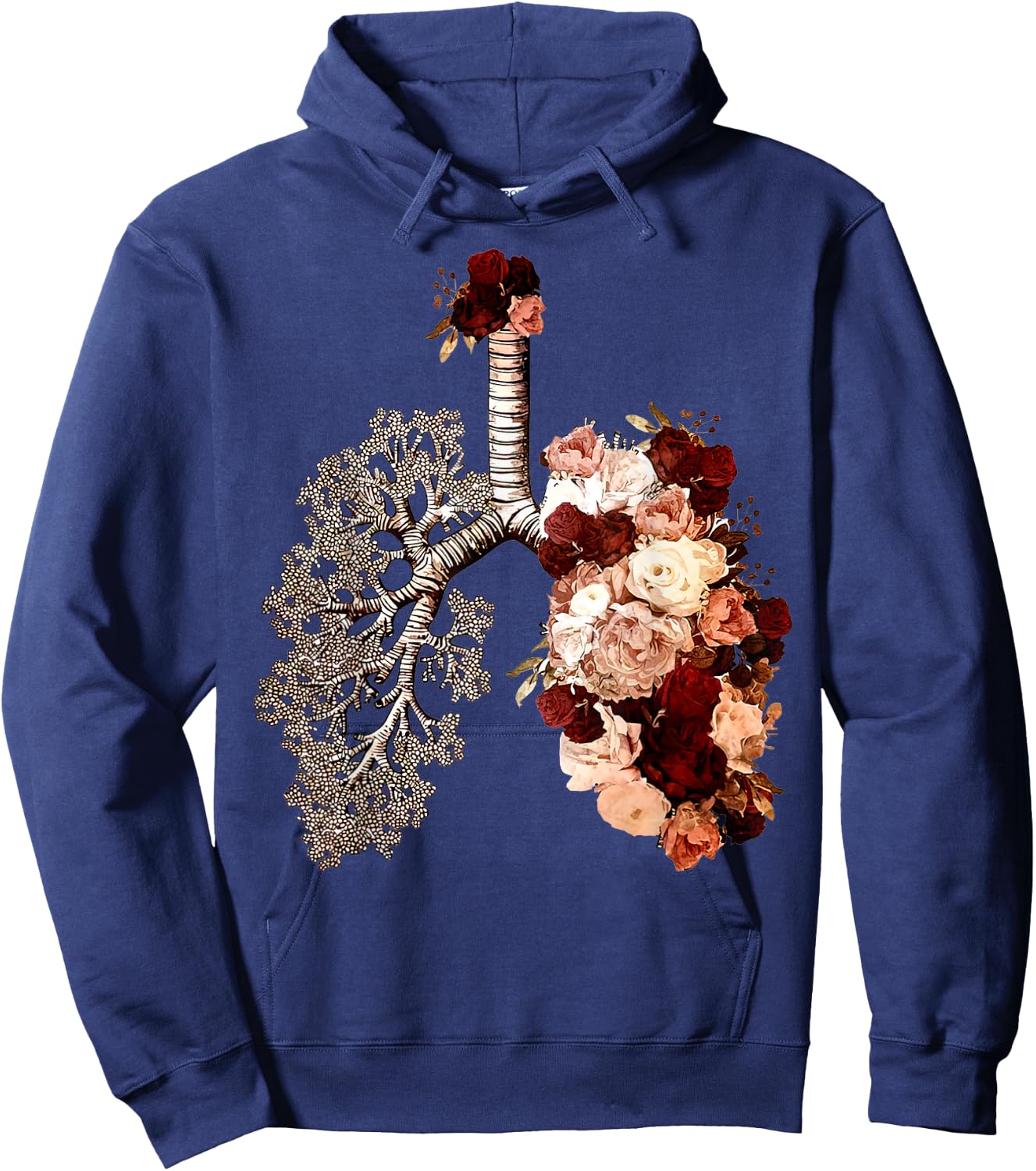 Anatomical Lungs And Bloom Roses Floral Hoodie - Hoodie | Navy
