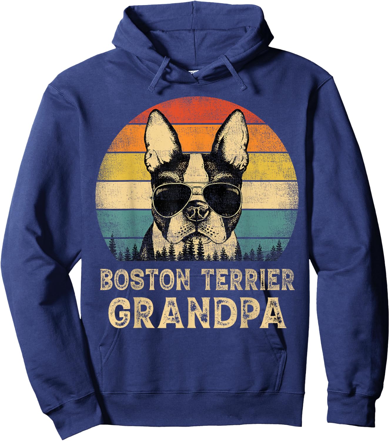Vintage Boston Terrier Grandpa Dog Lovers Father's Day Hoodie - Hoodie | Navy