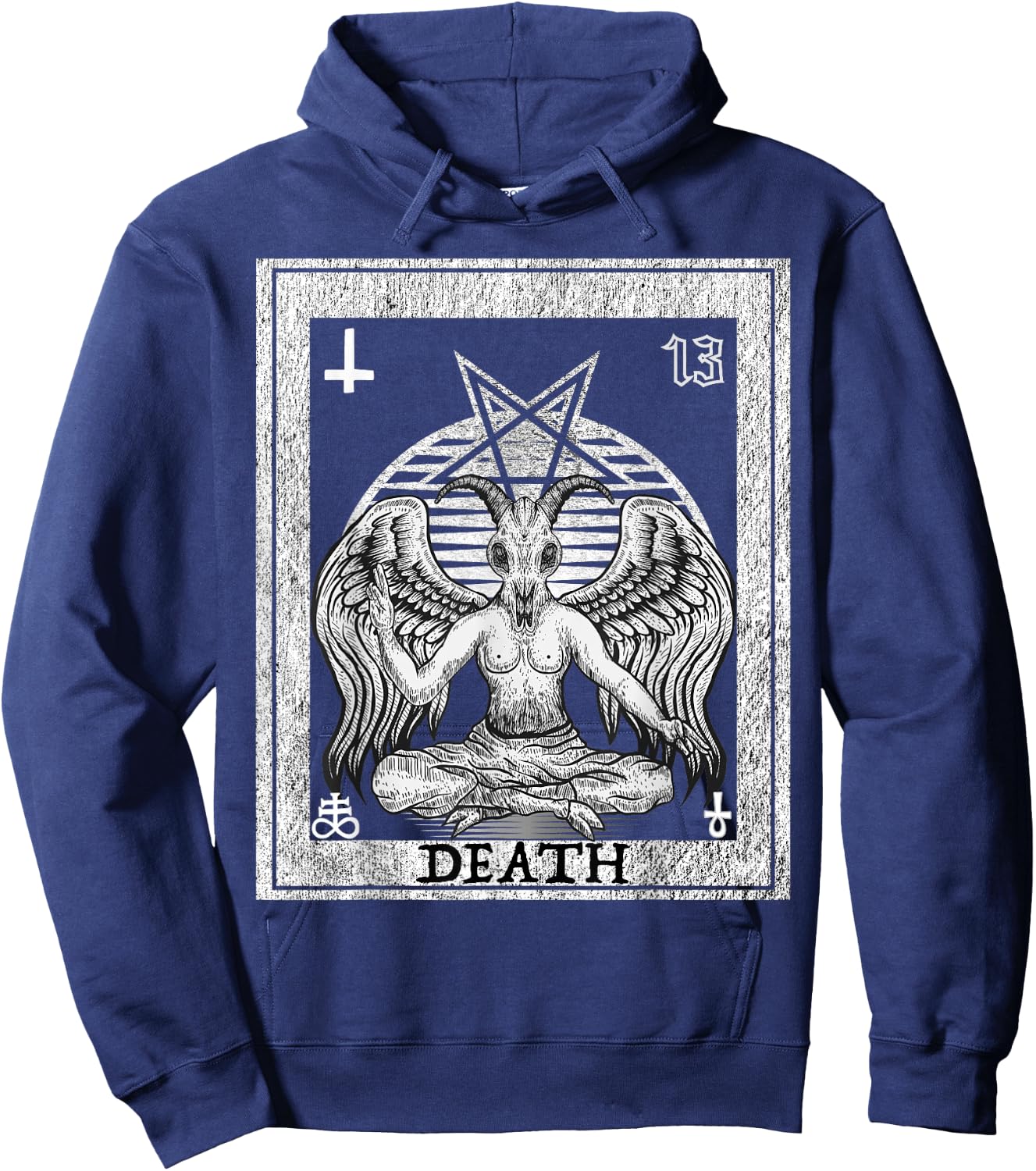 Death Occult Satan Goat Head Tarot Card Unholy Horror Hoodie - Hoodie | Navy