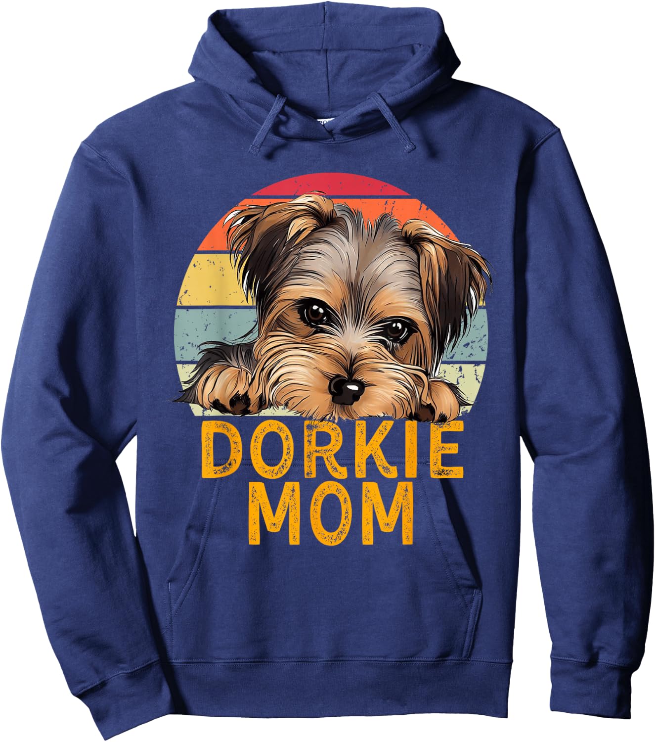 Dorkie Mom Retro Vintage Sunset Puppy Pet Dog Lover Hoodie - Hoodie | Navy