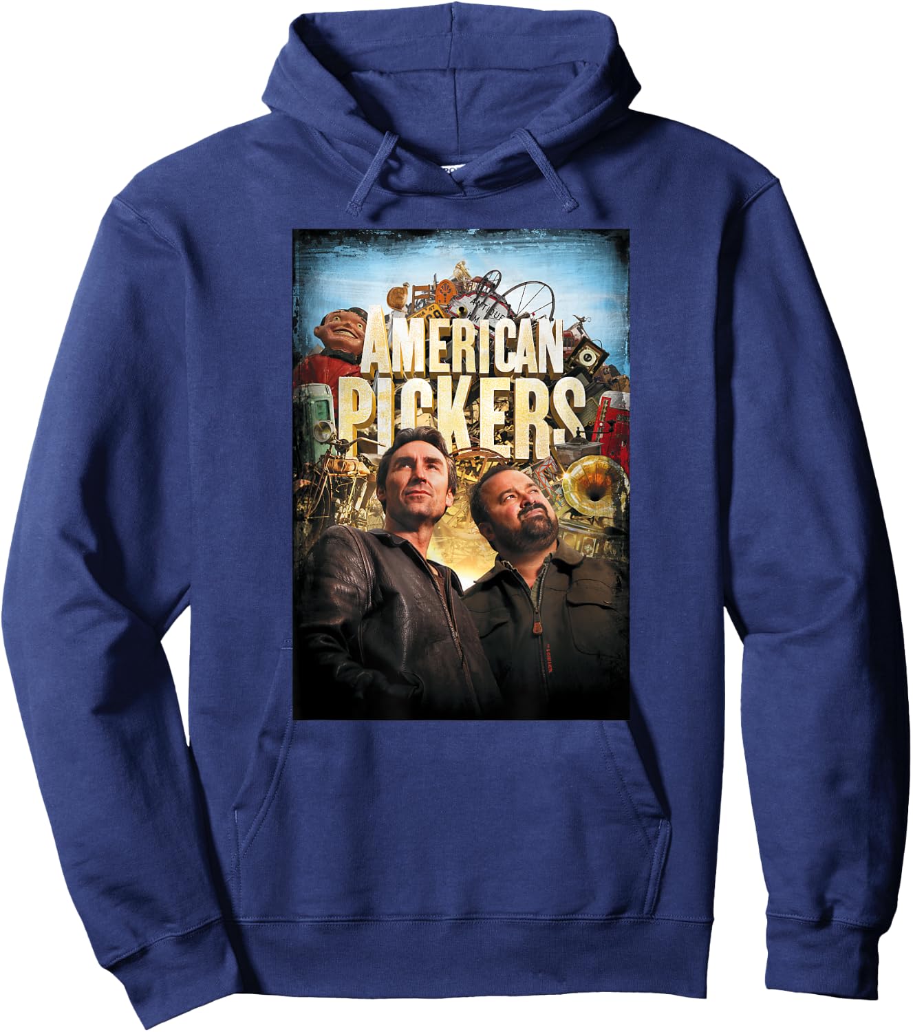 HISTORY American Pickers Distressed Adult Black Modern Letter Print Short Sleeve Hoodie - Hoodie | Navy