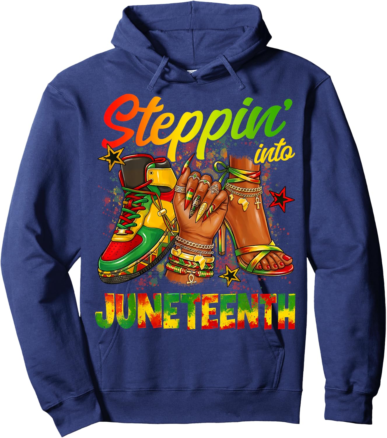 Steppin Into Juneteenth Afro Style Women Girl Hoodie - Hoodie | Navy