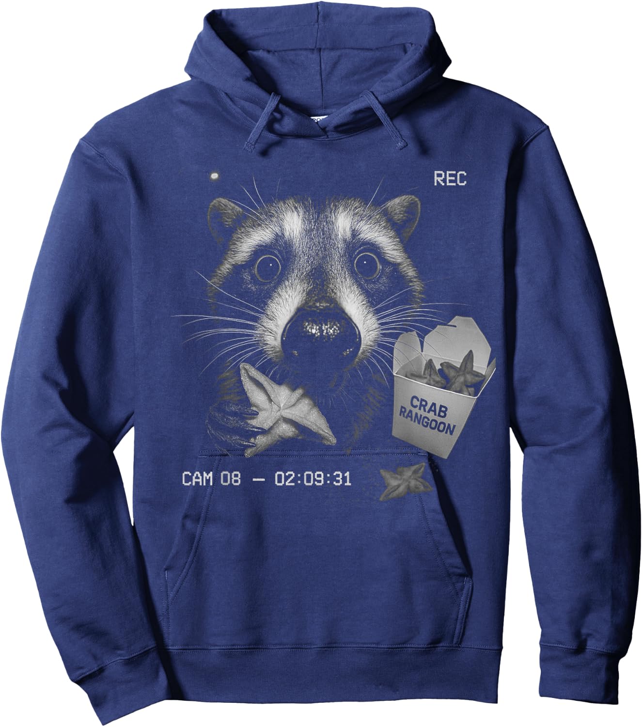 Funny Raccoon Eating Crab Rangoon Feral Security Camera Joke Hoodie - Hoodie | Navy