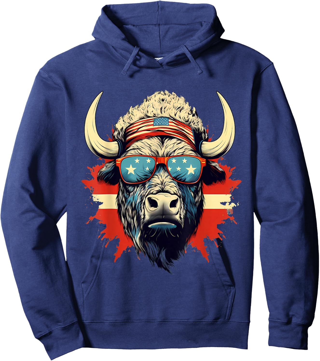 Buffalo America USA Sunglasses Animal Art Bison Splash Hoodie - Hoodie | Navy