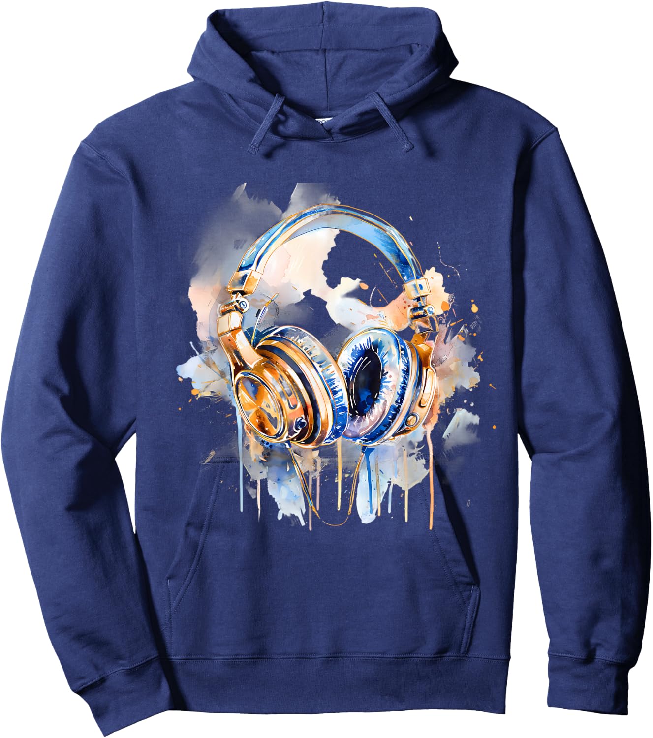Headphones Music DJ Splash EDM Music Headphones Music Lover Hoodie - Hoodie | Navy