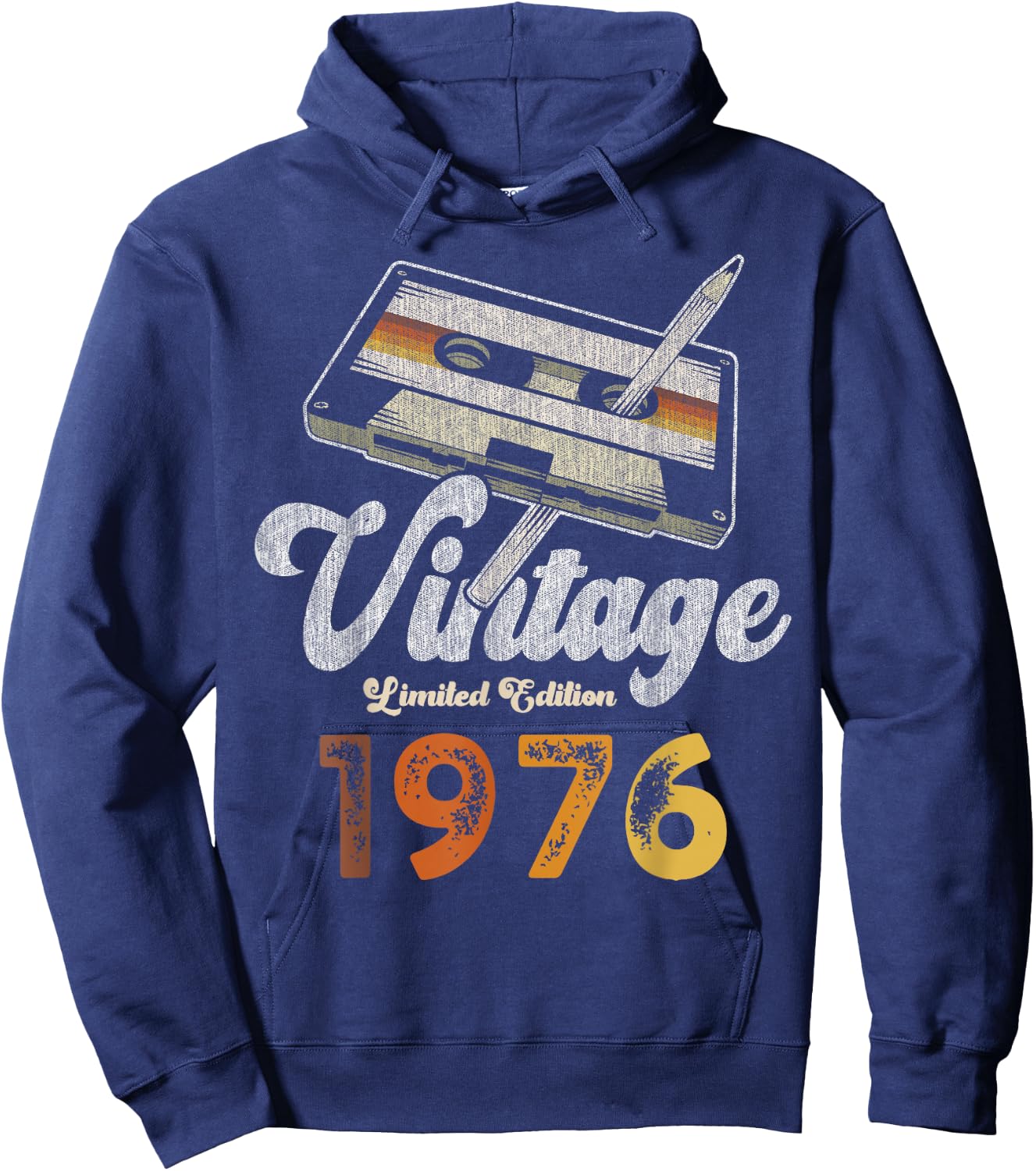 Vintage 1976 Cassette Pencil 49th Birthday Hoodie - Hoodie | Navy