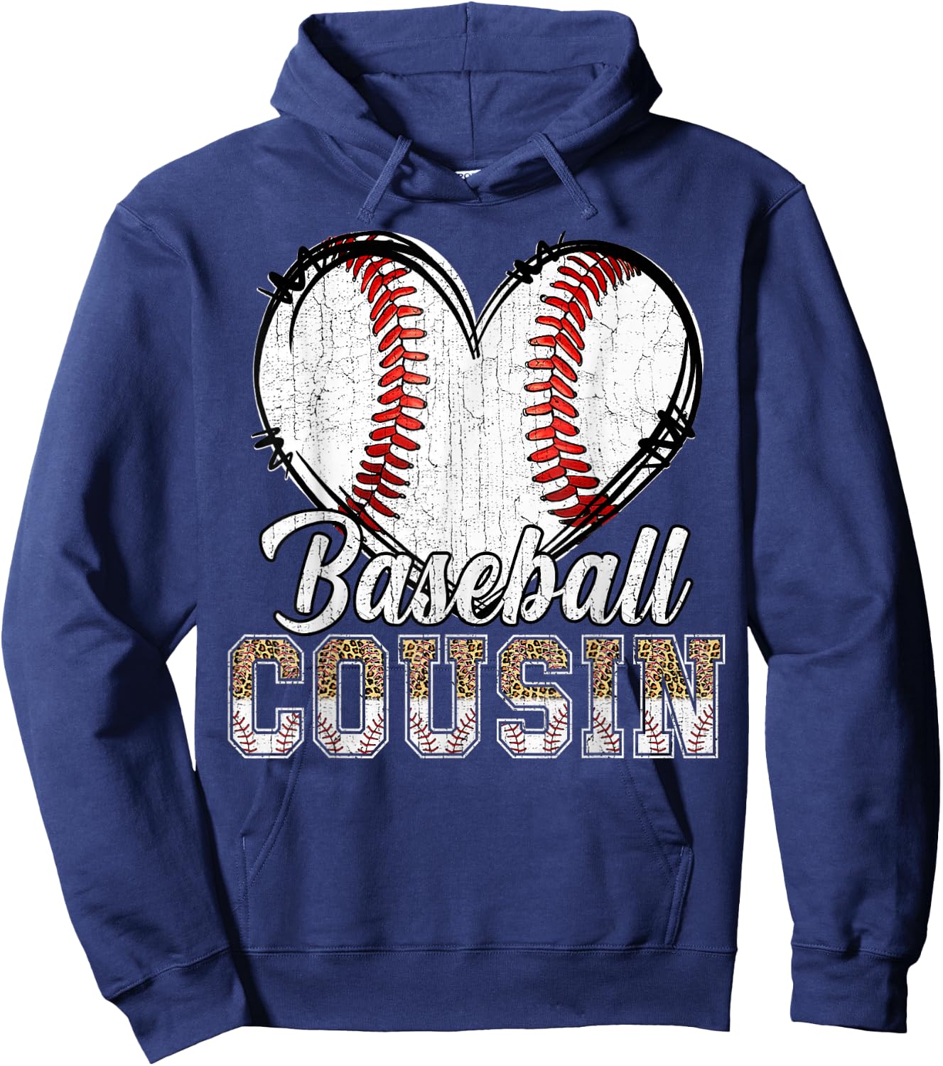 Softball Baseball Cousin Heart Leopard Print Mother's Day Hoodie - Hoodie | Navy