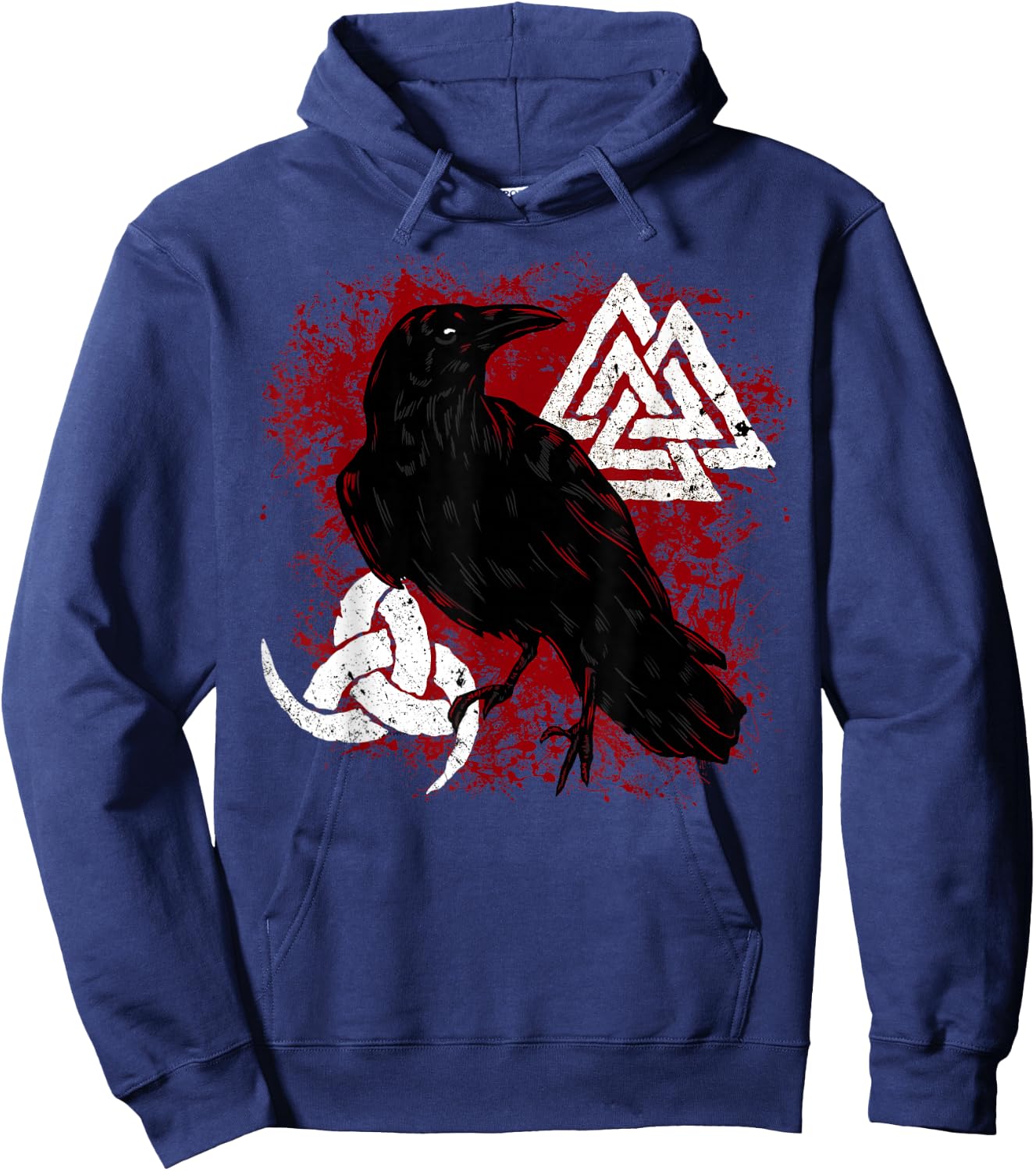 Valknut Norse Crow Triple Horn of Odin Viking Raven Hoodie - Hoodie | Navy