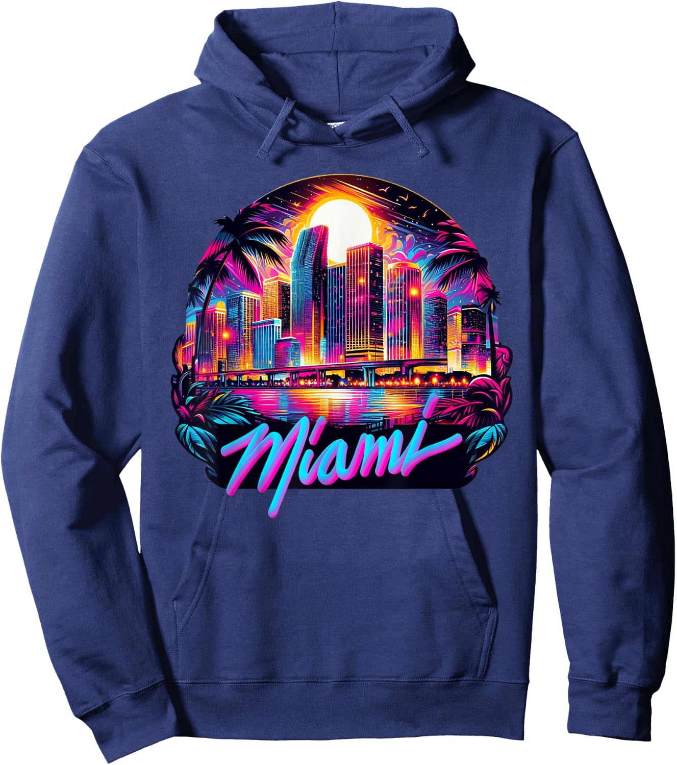 Miami City Men Florida Vibrant Colorful Souvenir Miami , Black, S Hoodie - Hoodie | Navy