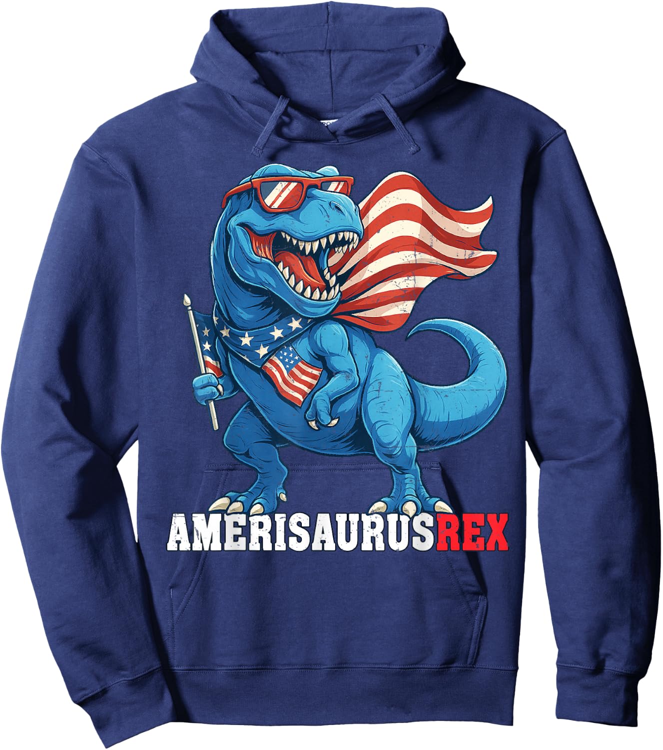 Dinosaur 4th of July Boys Girls Men Amerisaurus T Rex Funny Hoodie - Hoodie | Navy
