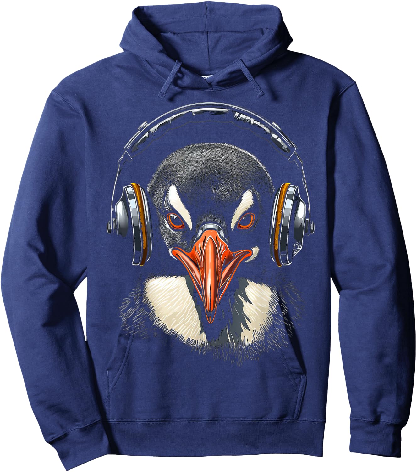 Penguin Headphone Animal Motif Music Artwork Penguin Hoodie - Hoodie | Navy