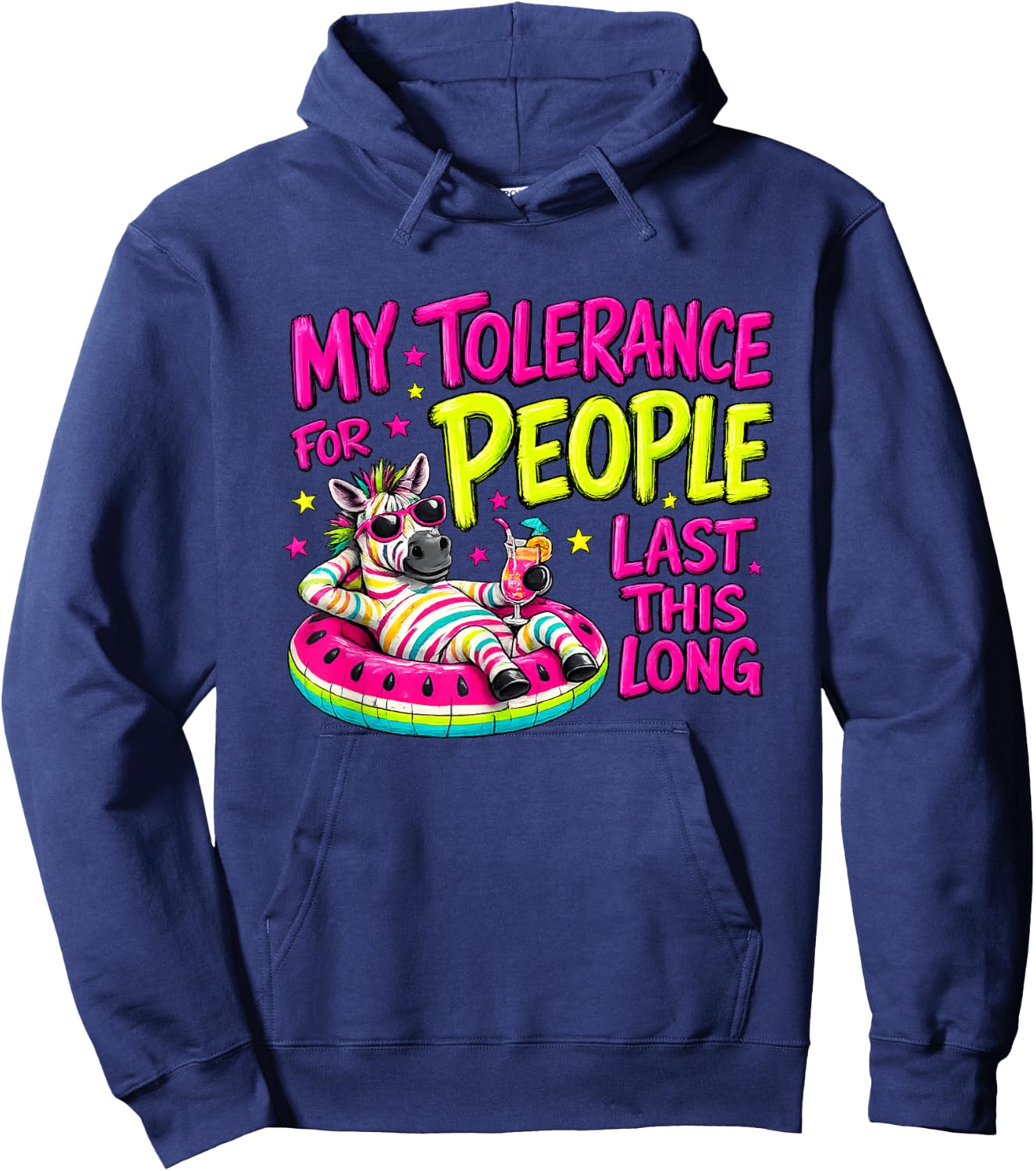 Funny Zebra Quote My Tolerance for People Lasts This Long Hoodie - Hoodie | Navy