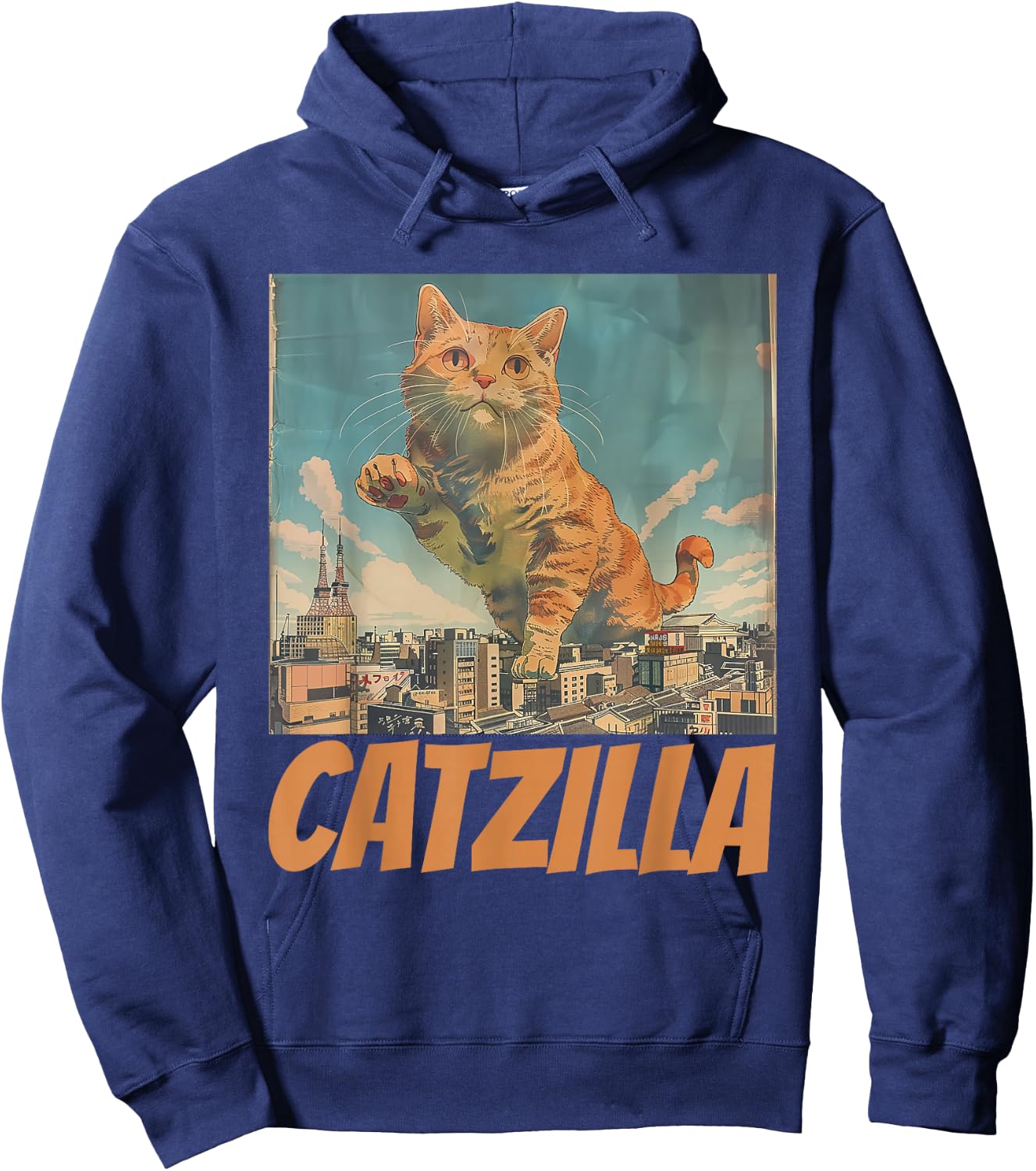 Funny Orange Cat Catzilla Japanese Art Women Hoodie - Hoodie | Navy