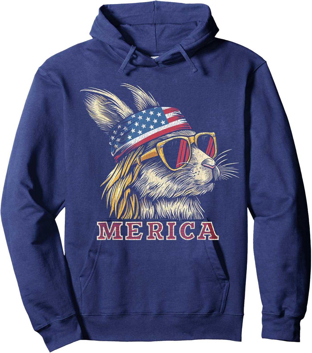 Rabbit Bunny - Patriotic 4th of July American Flag Mullet Hoodie - Hoodie | Navy