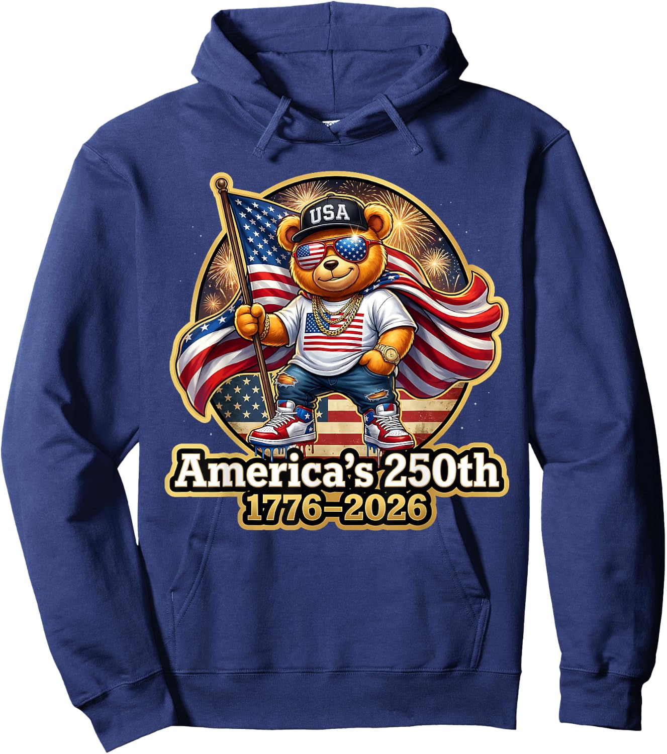 Stylish Teddy Bear America's 250th Anniversary 1776 2026 Hoodie - Hoodie | Navy