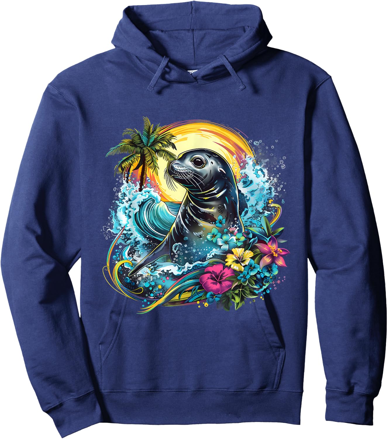 Seal Floral Marine Mammal Motif Seal Lover Ocean Sea Animal Hoodie - Hoodie | Navy