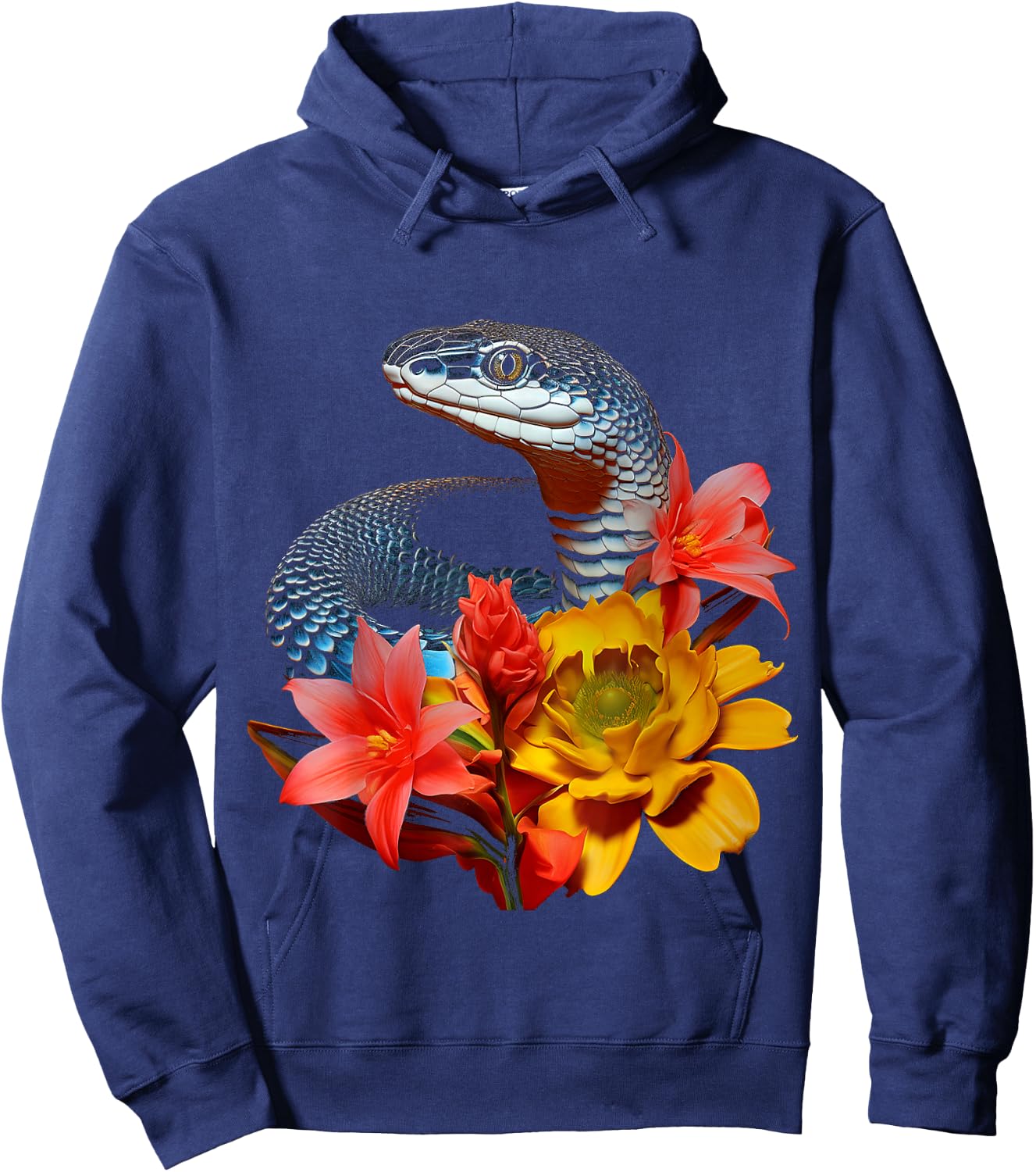 Snake Love Flowers Animal Portrait Art Graphic Snake Hoodie - Hoodie | Navy
