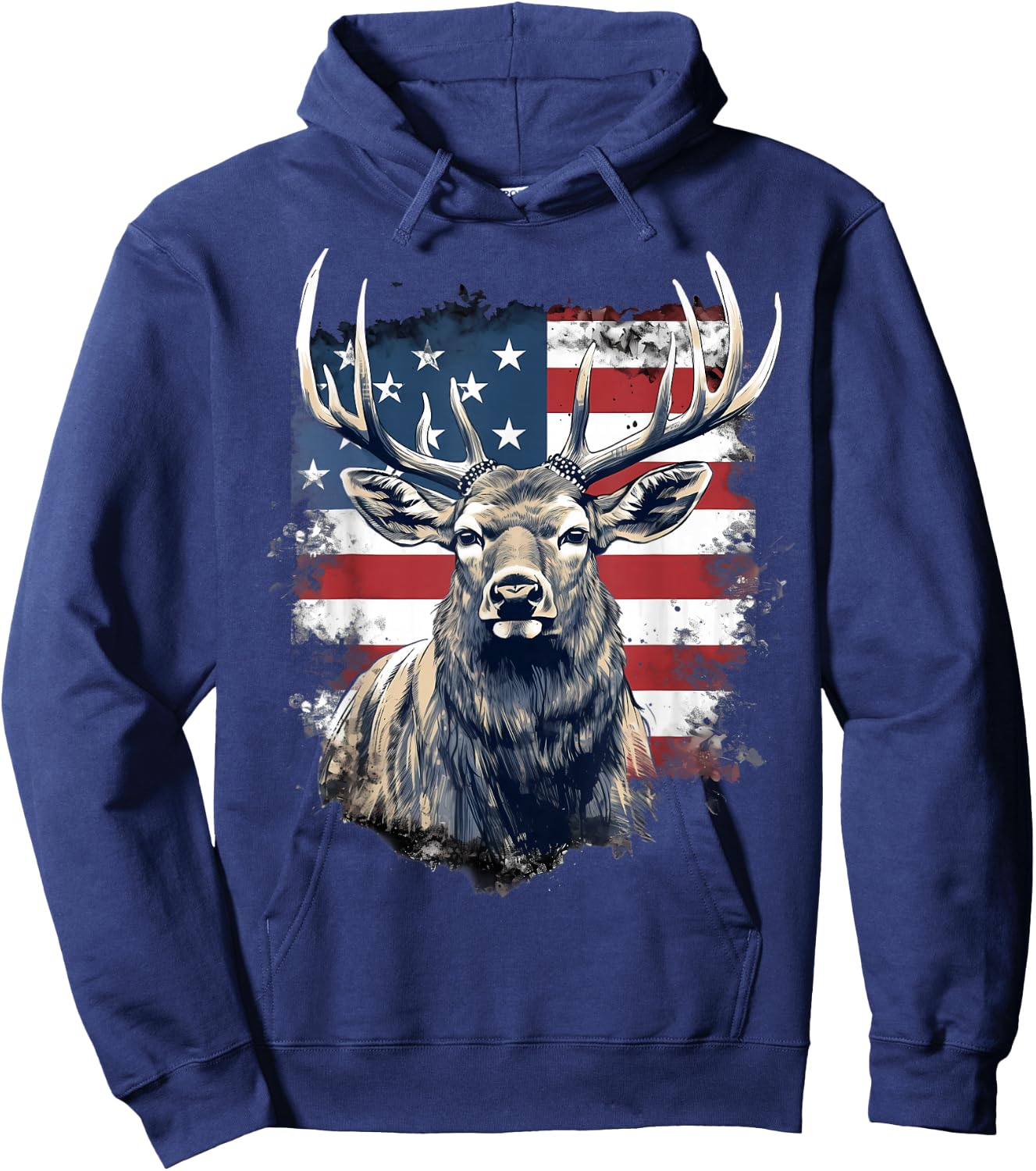 4th Of July US Flag Elk Hoodie - Hoodie | Navy