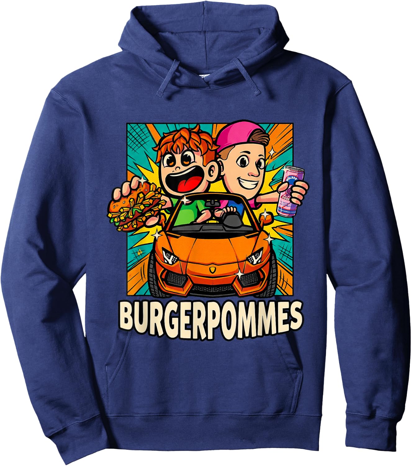 Burger.Pommes Pop Art Comic Style Sportwagen Snack Hoodie - Hoodie | Navy
