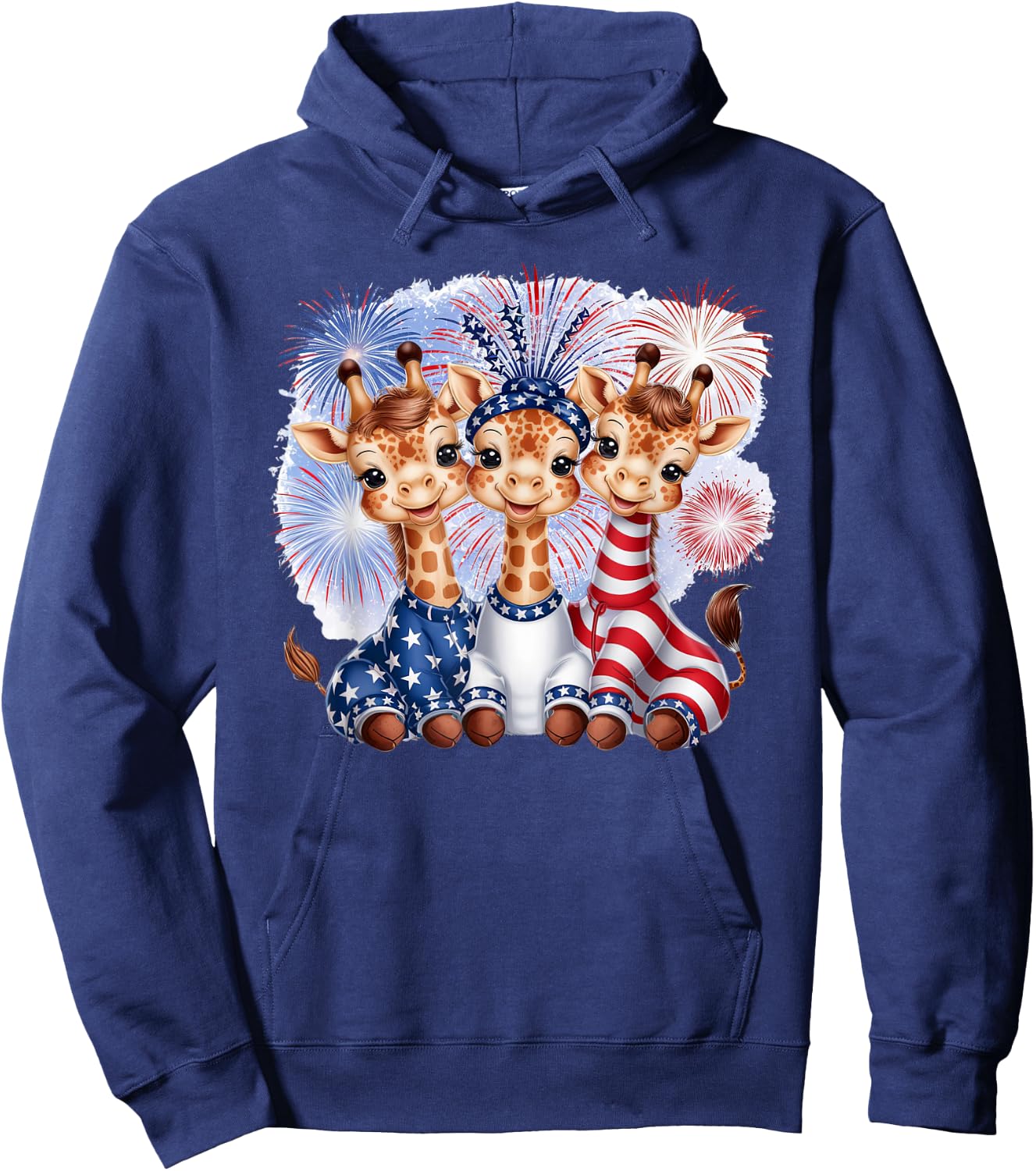 Giraffe 4th of July Party Patriotic Fireworks America Flag Hoodie - Hoodie | Navy