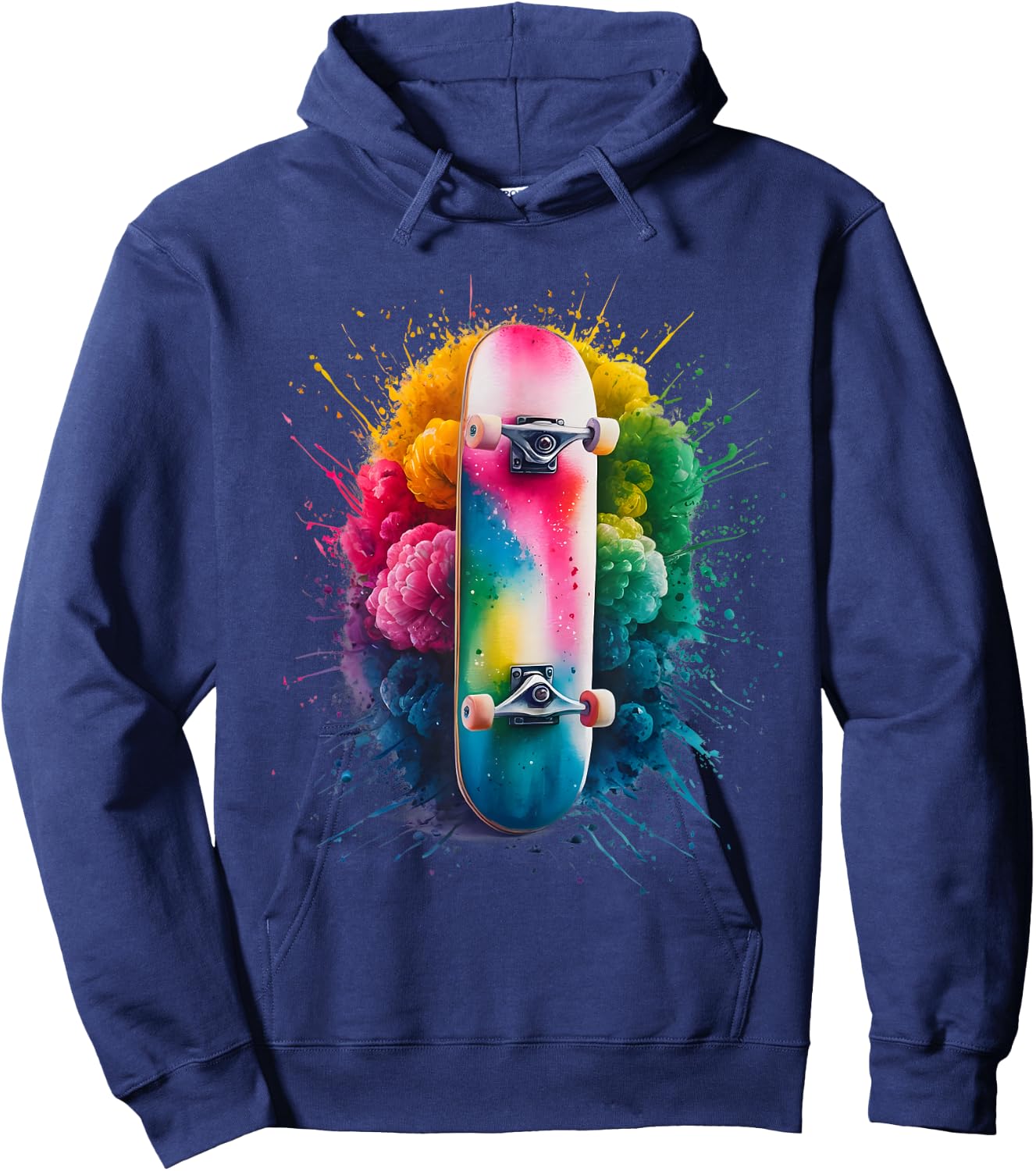 Skater Men's Women's Colourful Watercolour Skateboarding , black Hoodie - Hoodie | Navy