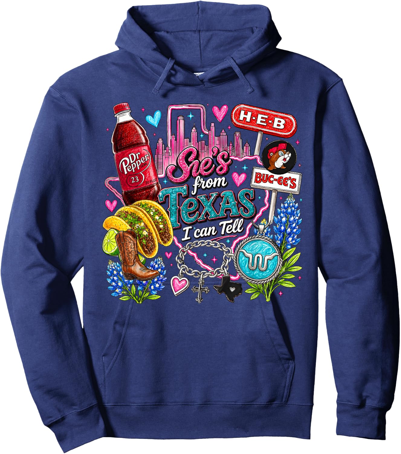 Shes from Texas I Can Tell State Pride Hoodie - Hoodie | Navy