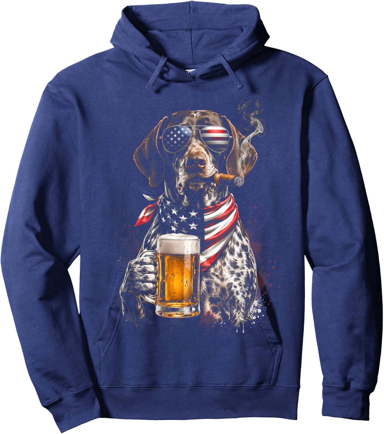 4th of July Patriotic Dog Beer Cigar Sunglasses Funny Hoodie - Hoodie | Navy