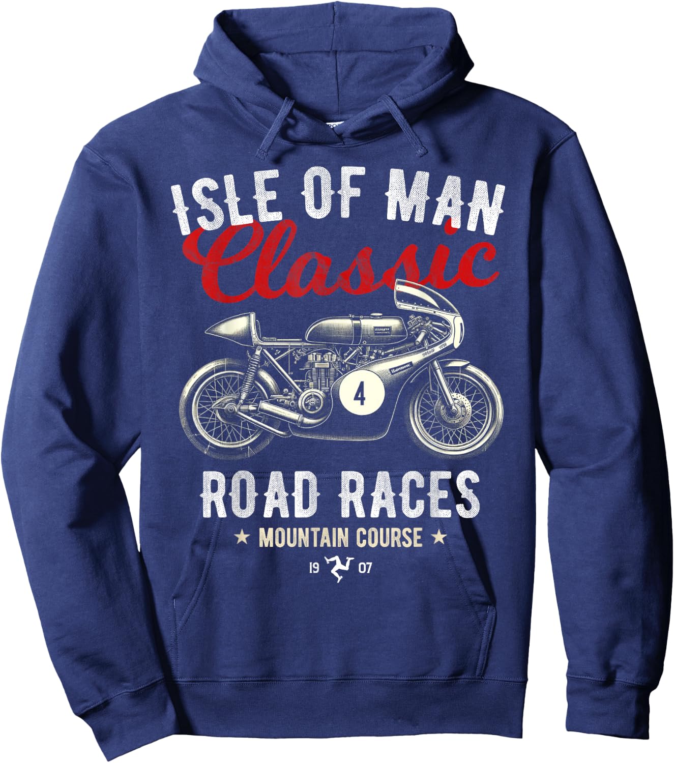 Retro Isle of Man TT Races Vintage Motorcycle Race , Black, S Hoodie - Hoodie | Navy