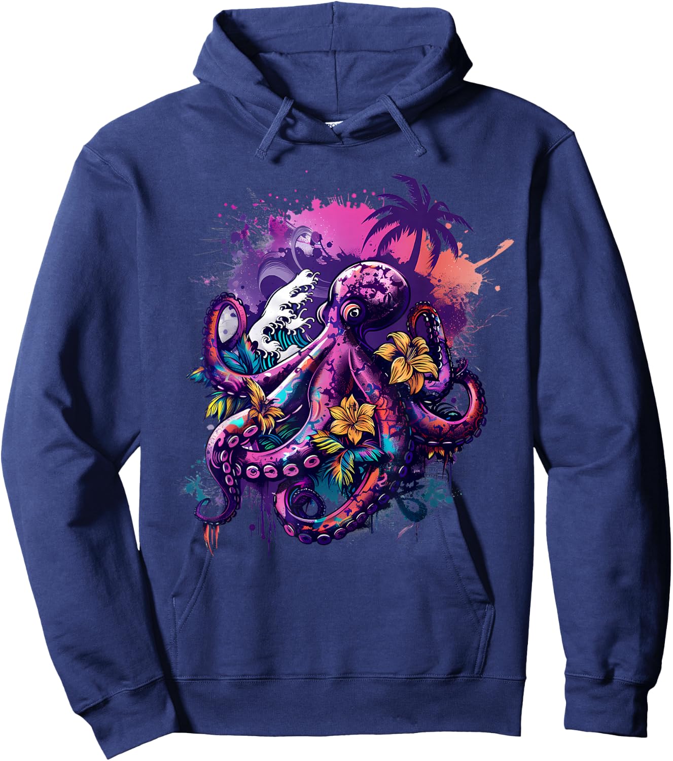 Octopus Sea Creature Artwork Floral Kraken Sea Ocean Octopus Hoodie - Hoodie | Navy