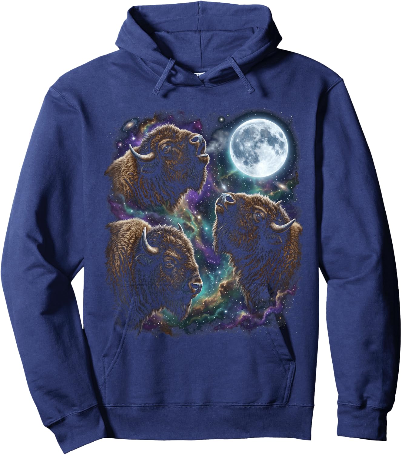 Three Bison Howling At The Moon Buffalo Hoodie - Hoodie | Navy