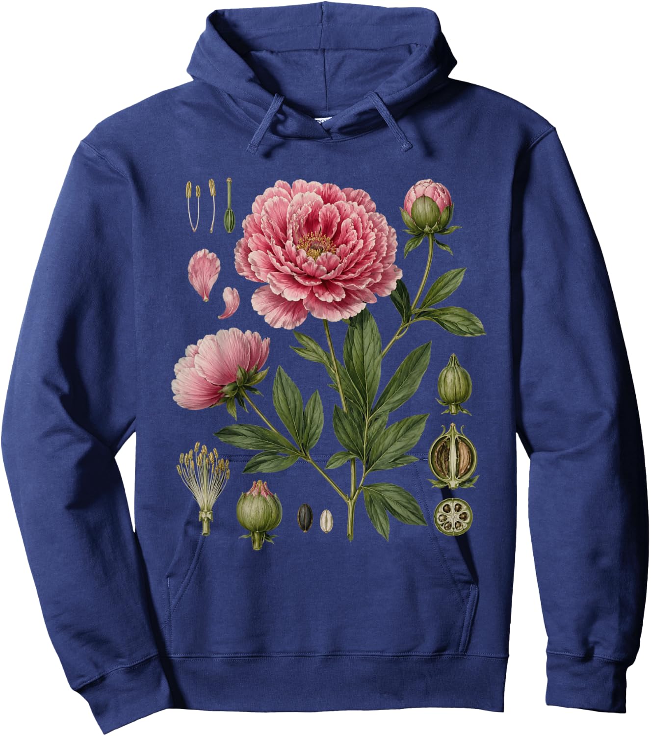 Peony Anatomy Botanical Illustration Women Flower Peony Hoodie - Hoodie | Navy
