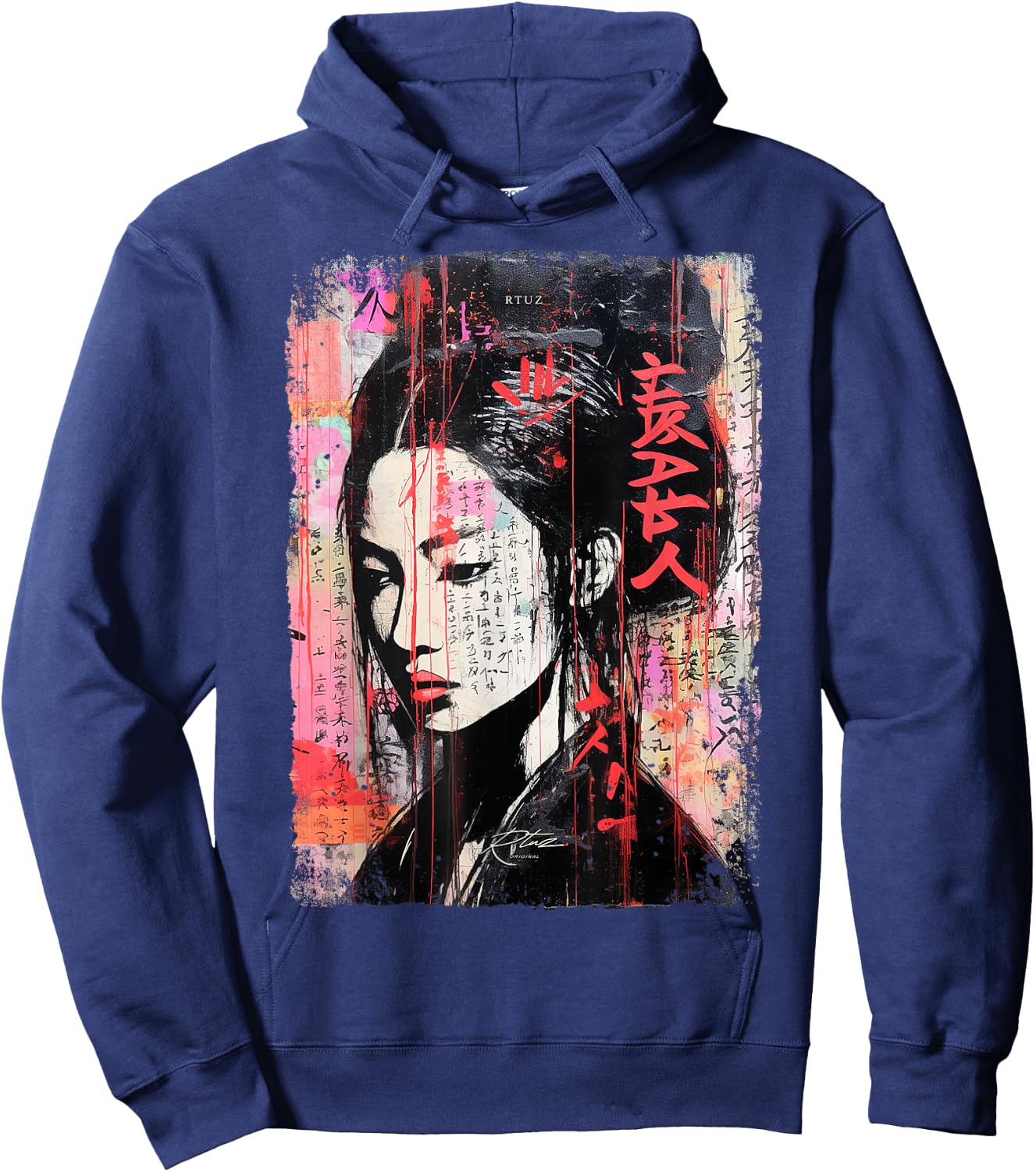 Hip Hop Y2K Vintage Hipster Edgy Urban Streetwear Geisha Hoodie - Hoodie | Navy
