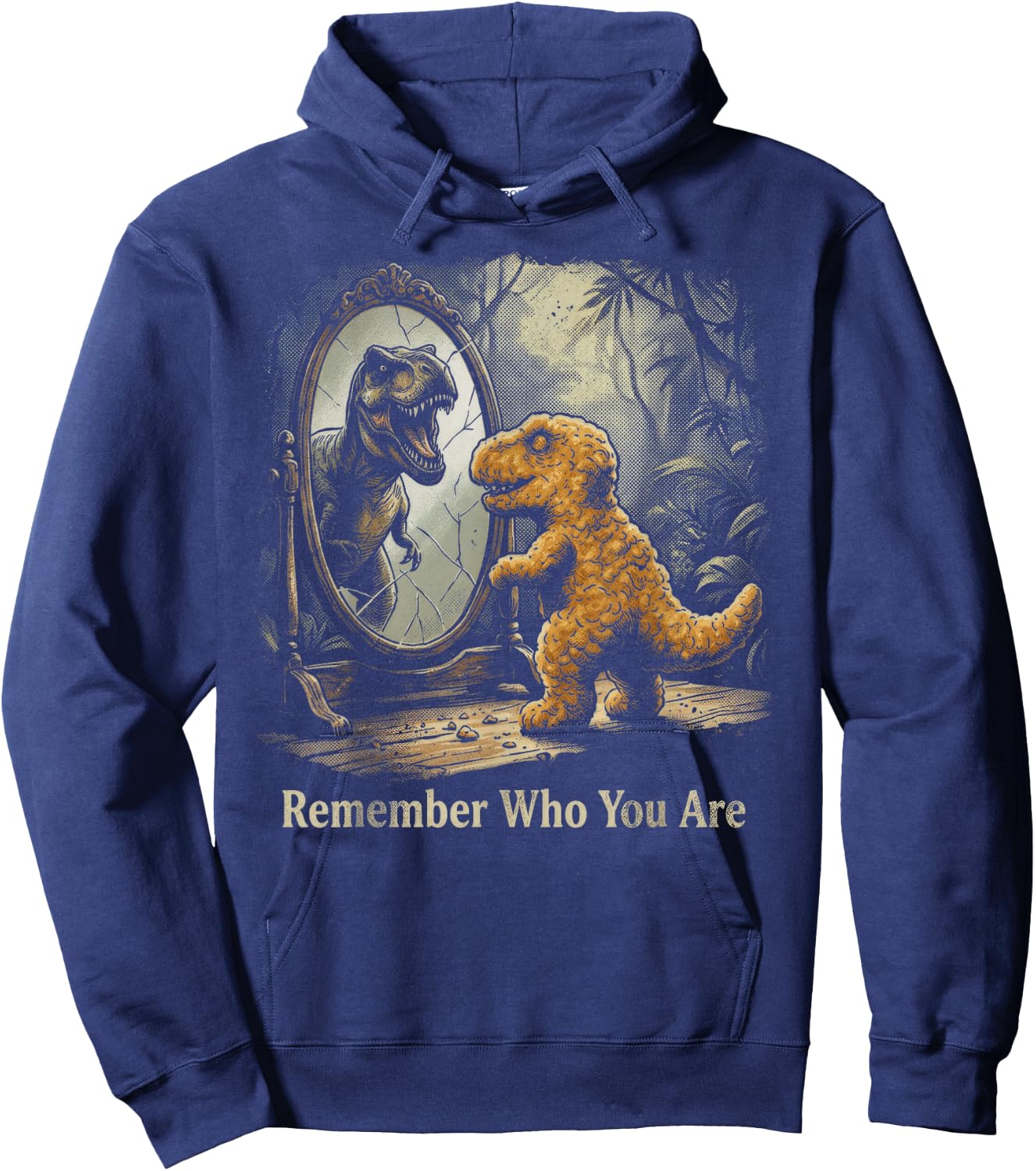 Dinosaur Chicken Nugget Remember Who You are Dino Mirror Hoodie - Hoodie | Navy