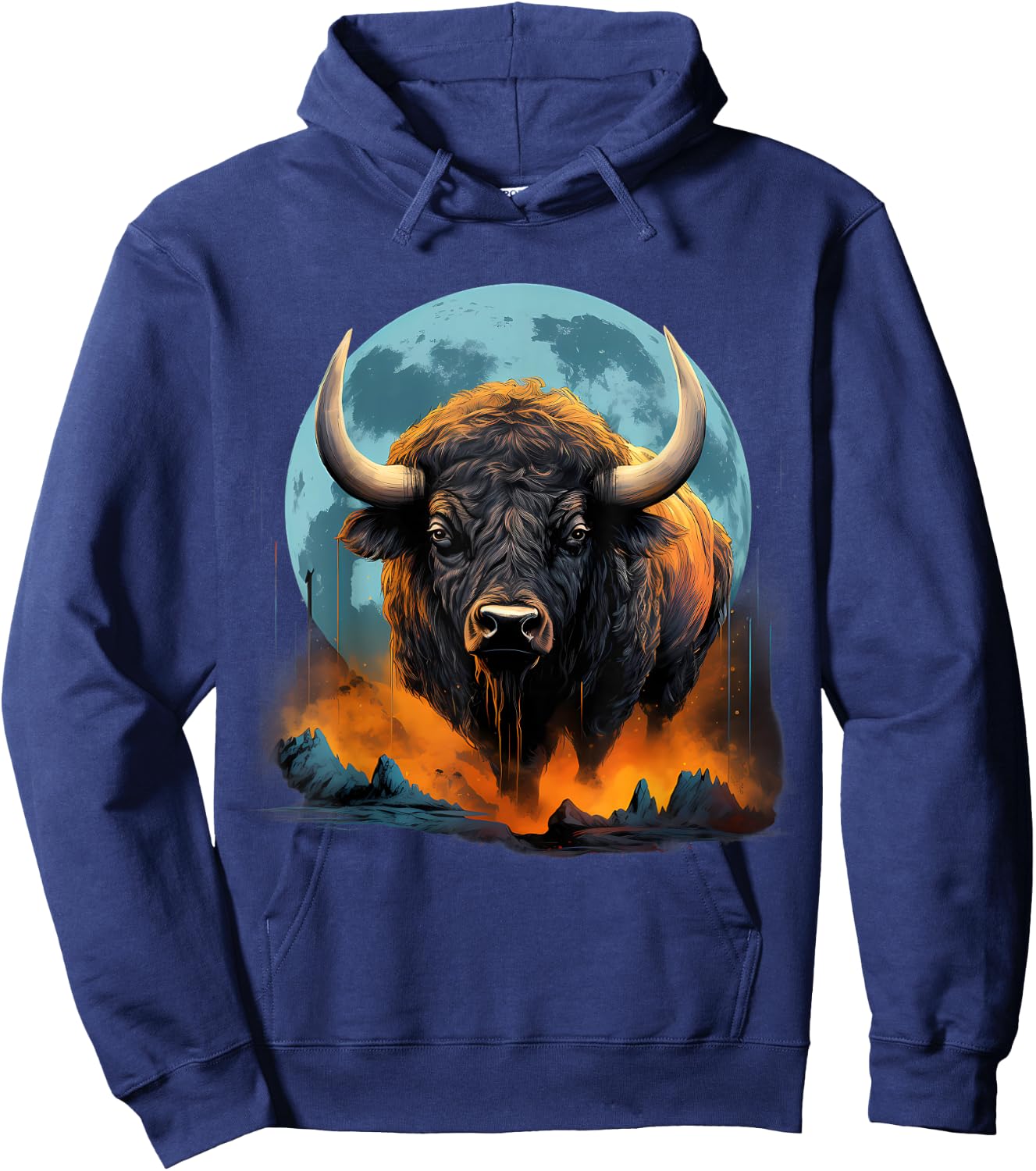 Bison Colorful Nature Buffalo Motif Savanna Safari Wildlife Hoodie - Hoodie | Navy