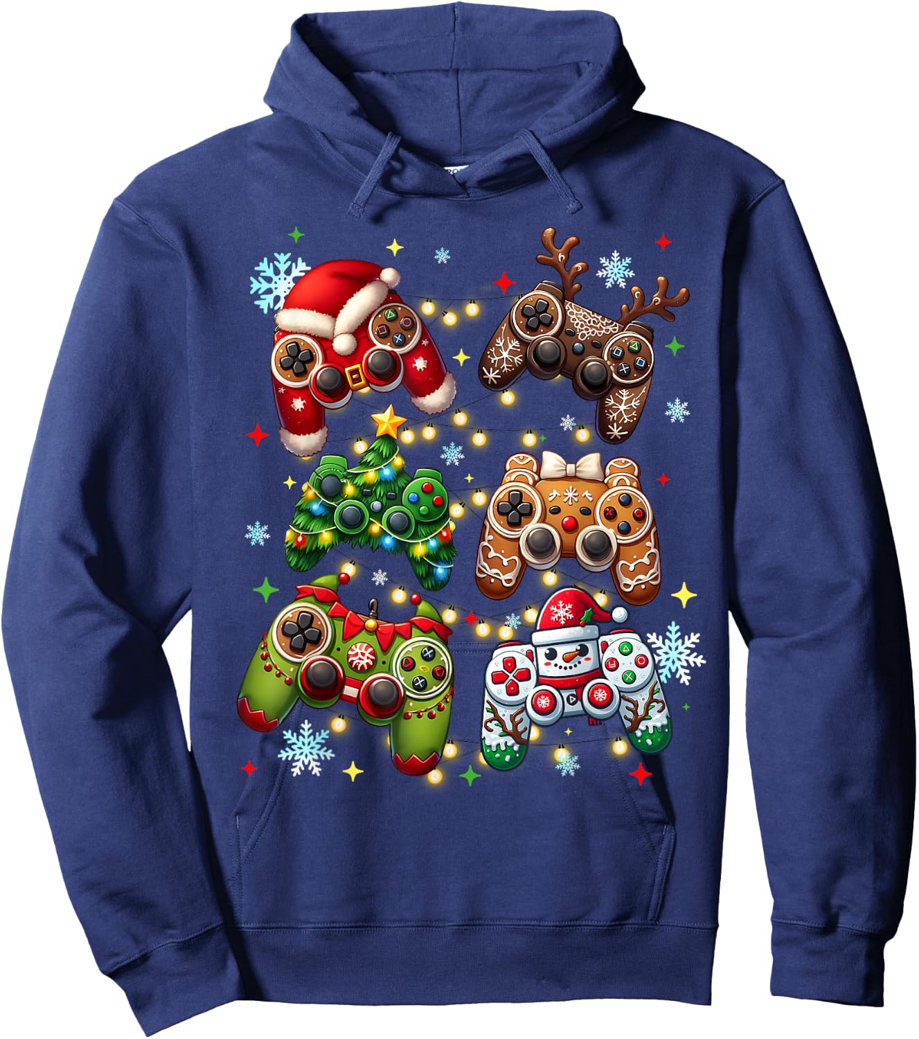 Boys Christmas Shirt Santa Elf Gaming Controllers Gamer Xmas Hoodie - Hoodie | Navy