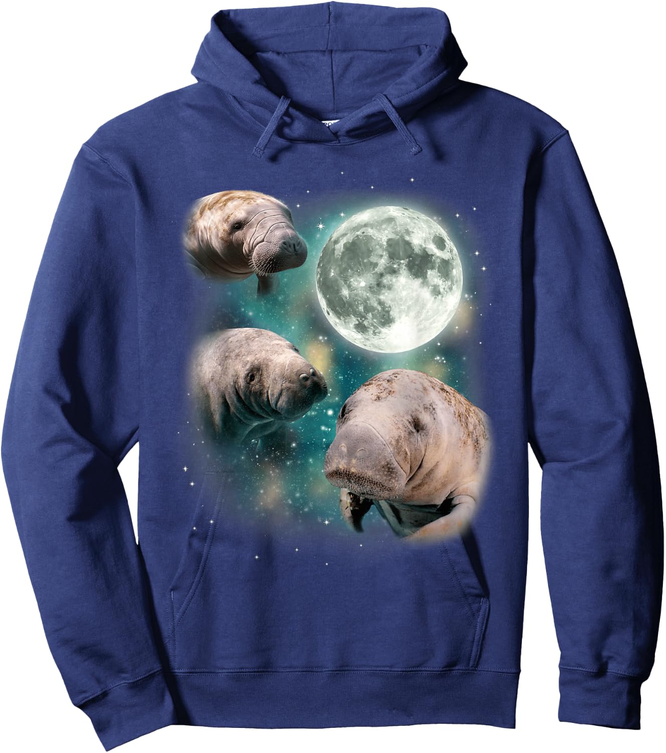 3 Manatee Moon | Three Funny Sea Cows Howl At Moon Manatee Hoodie - Hoodie | Navy