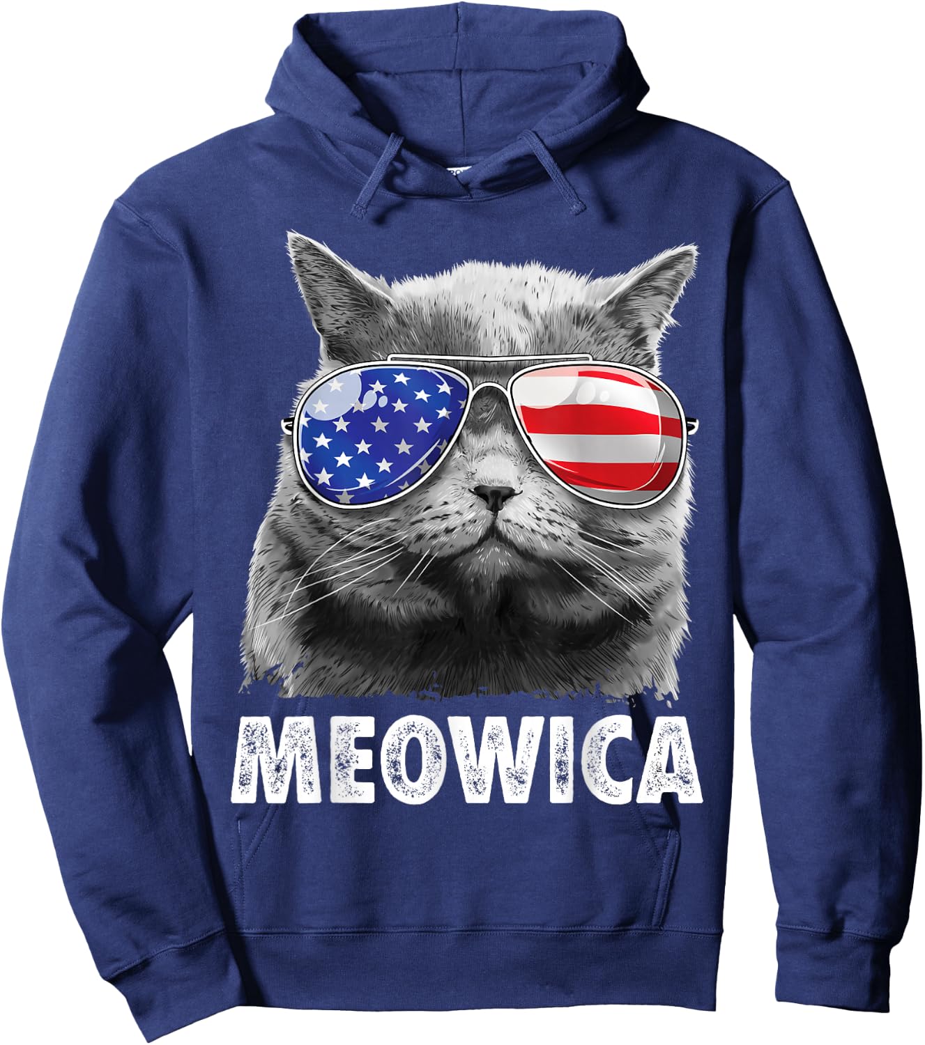 Meowica Cat 4th of July Merica Men Women USA American Flag Hoodie - Hoodie | Navy