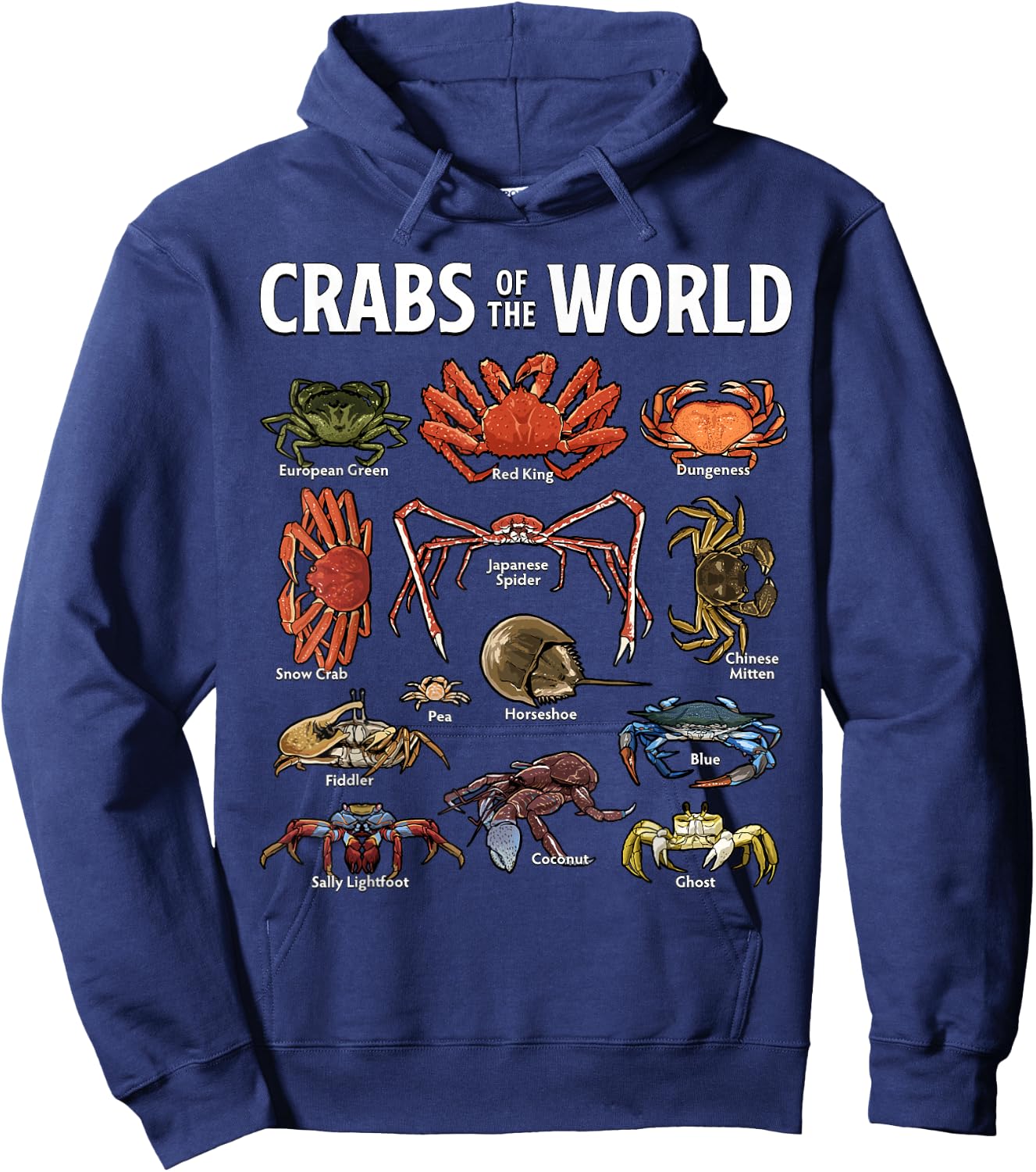 Crabs of the World Marine Life Crabs Illustration Hoodie - Hoodie | Navy