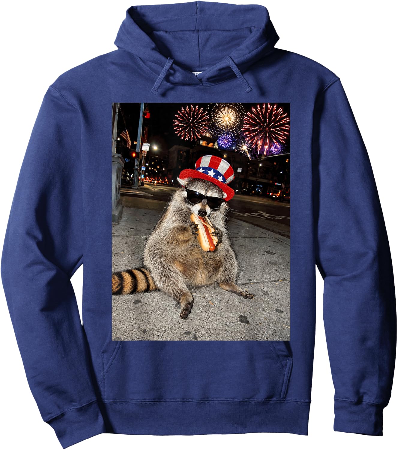 Funny Raccoon Eating Hot Dog 4th of July Men Women Kids Hoodie - Hoodie | Navy