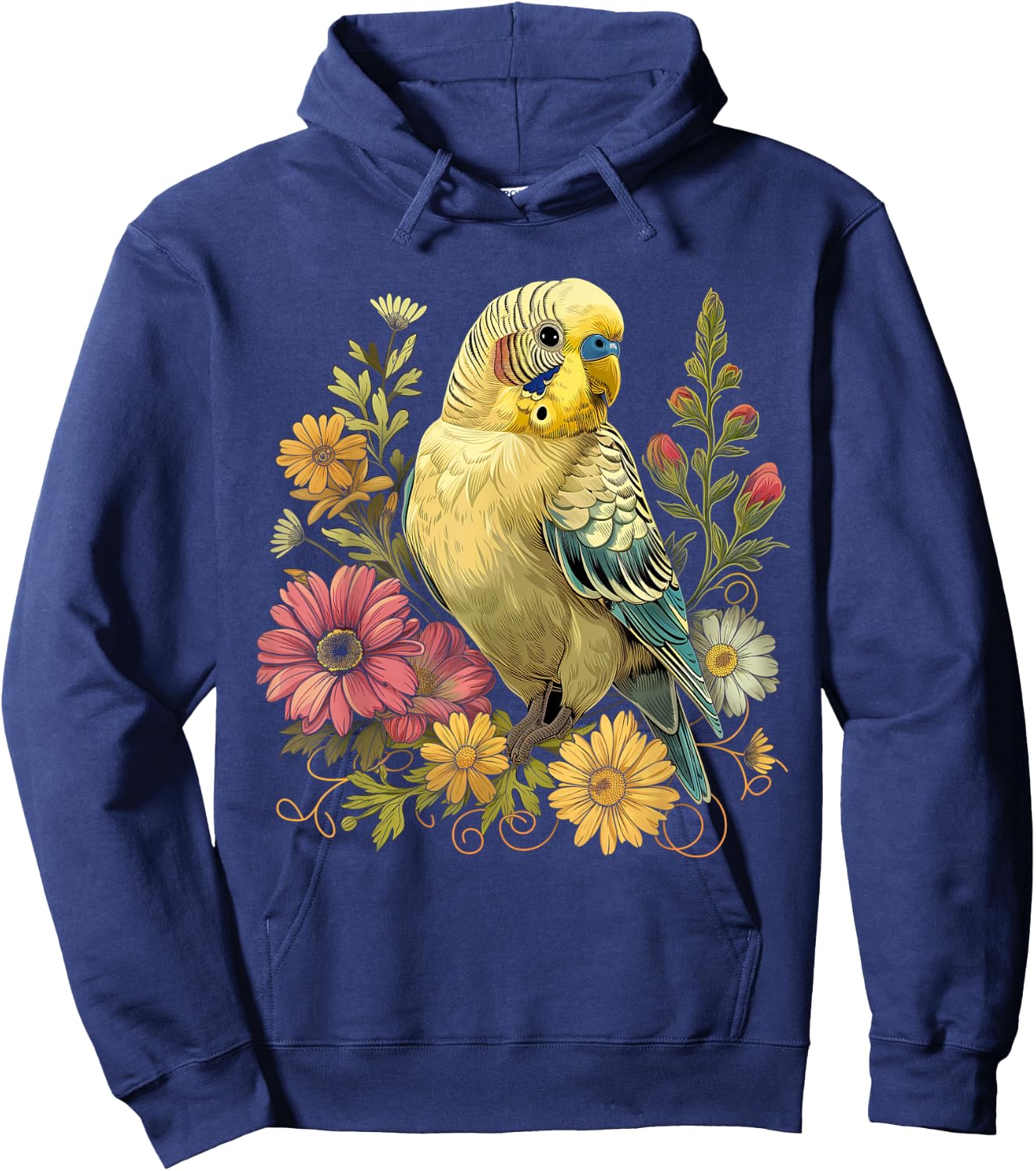 Budgie Parakeet Bird Mom Budgerigar Parrot Vintage Flower Hoodie - Hoodie | Navy
